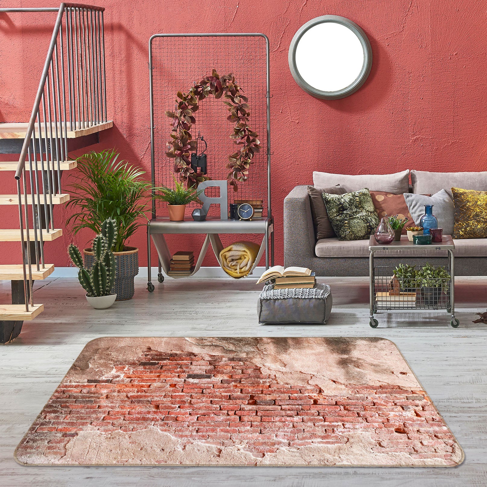 3D Red Brick Wall 31041 Non Slip Rug Mat