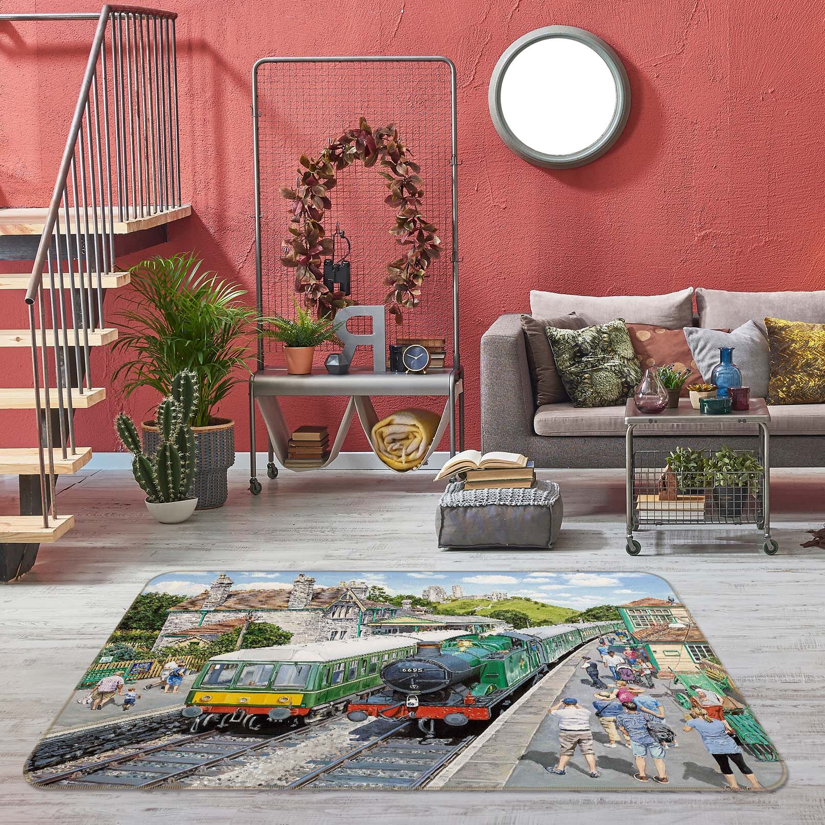 3D Corfe Castle Station 1065 Trevor Mitchell Rug Non Slip Rug Mat Mat AJ Creativity Home