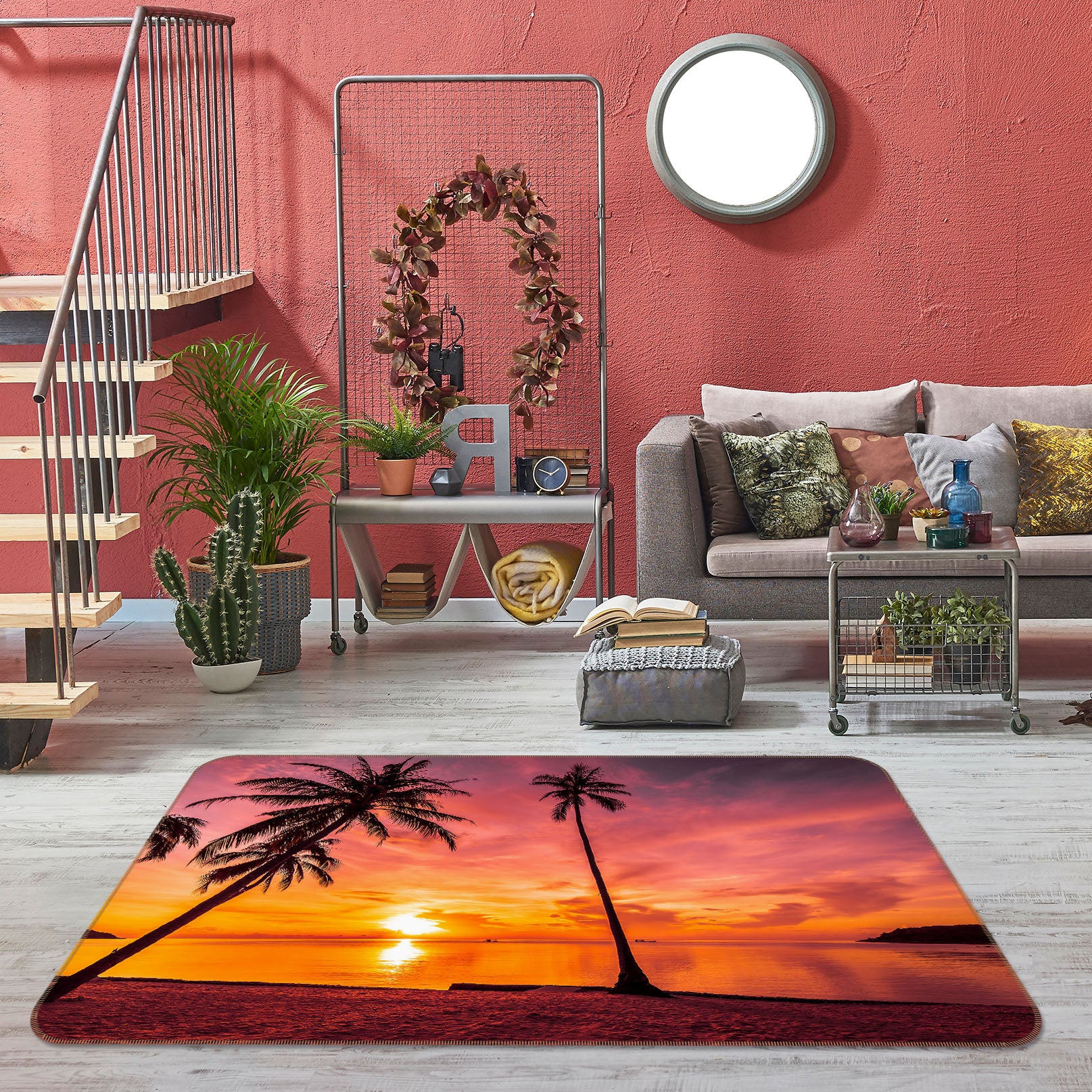 3D Seaside Coconut Tree 31091 Non Slip Rug Mat