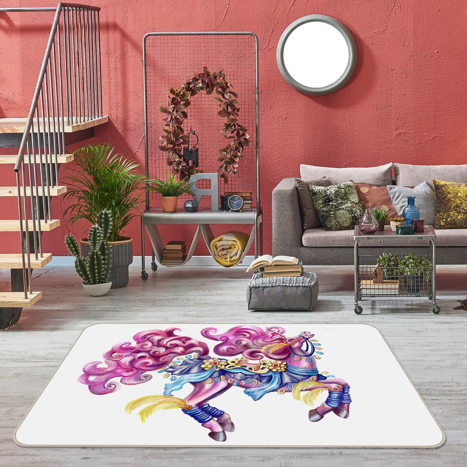 3D Curly Unicorn 3011 Rose Catherine Khan Rug Non Slip Rug Mat Mat AJ Creativity Home
