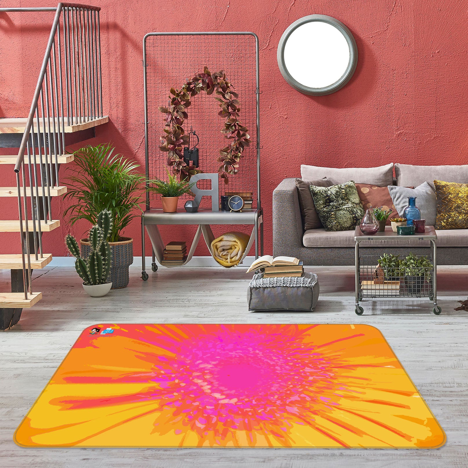 3D Pink Orange Flower 19169 Shandra Smith Rug Non Slip Rug Mat