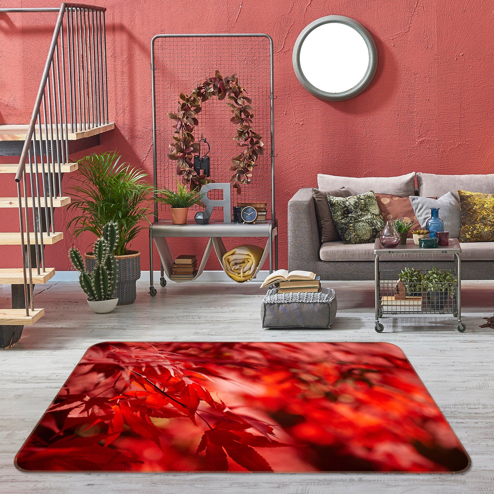 3D Red Maple Leaf 35096 Non Slip Rug Mat