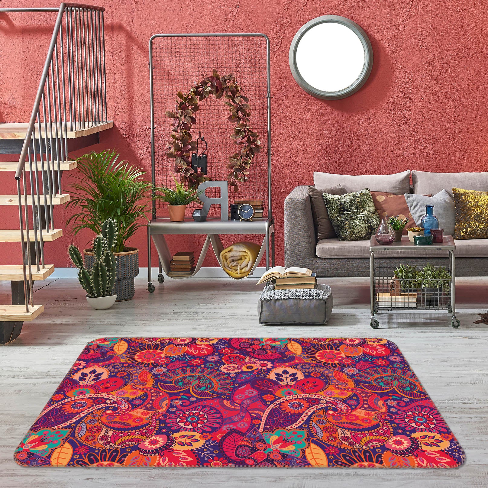 3D Red Pattern 35031 Non Slip Rug Mat