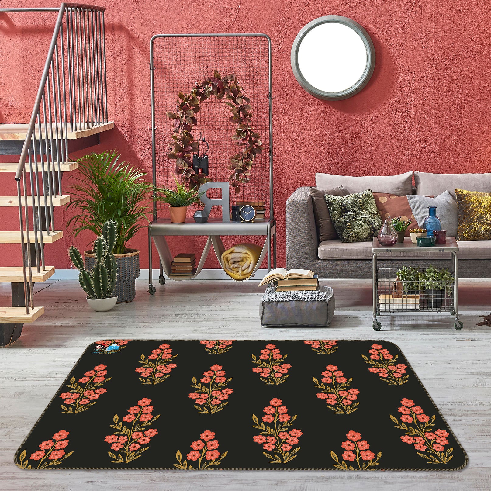 3D Red Flower Bush 10776 Kashmira Jayaprakash Rug Non Slip Rug Mat