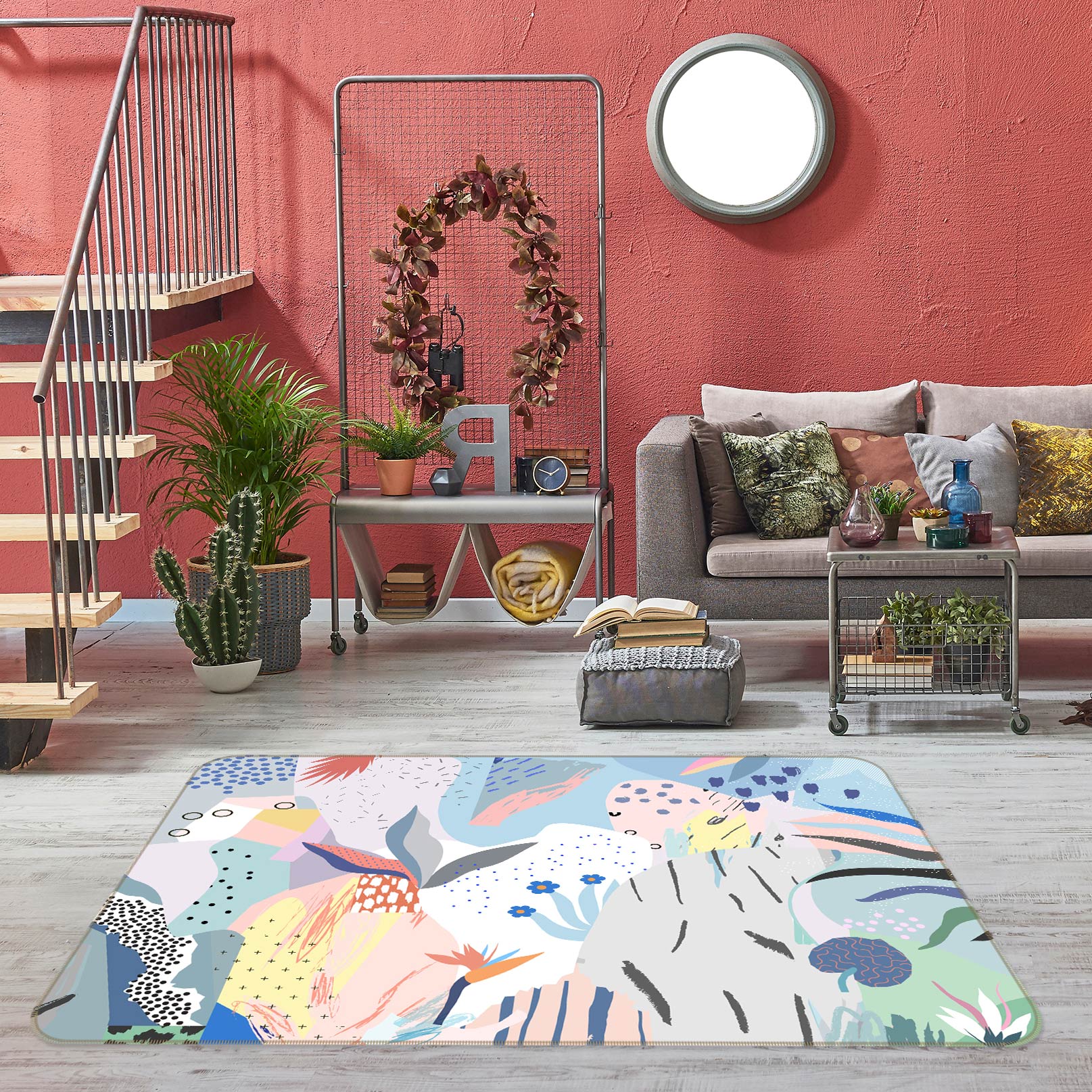 3D Abstract Flower Pattern 33026 Non Slip Rug Mat