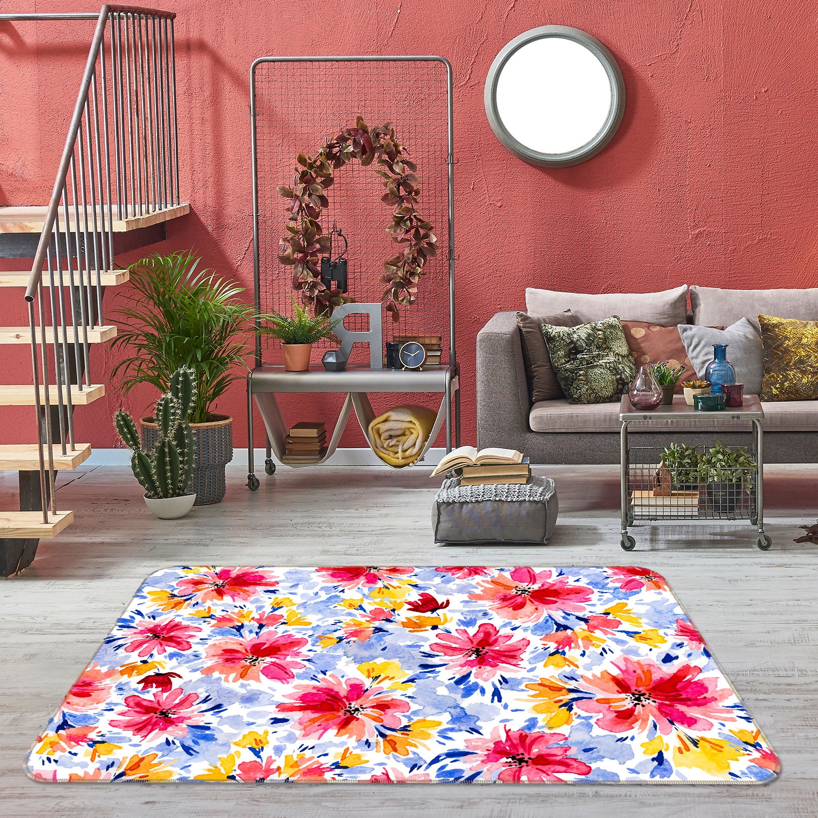 3D Flower Pattern 30197 Non Slip Rug Mat