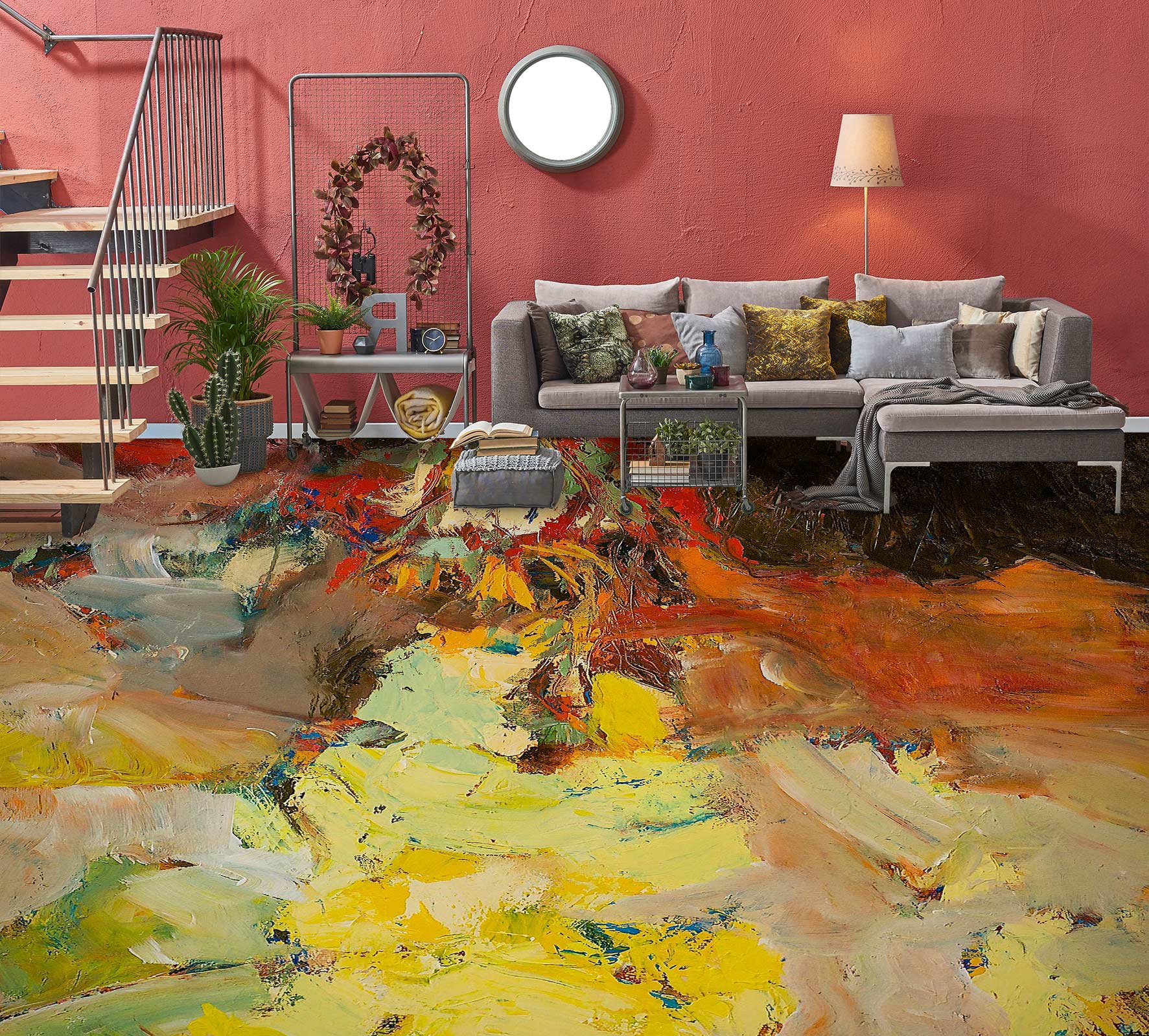 3D Yellow-Red Paint Pattern 9515 Allan P. Friedlander Floor Mural
