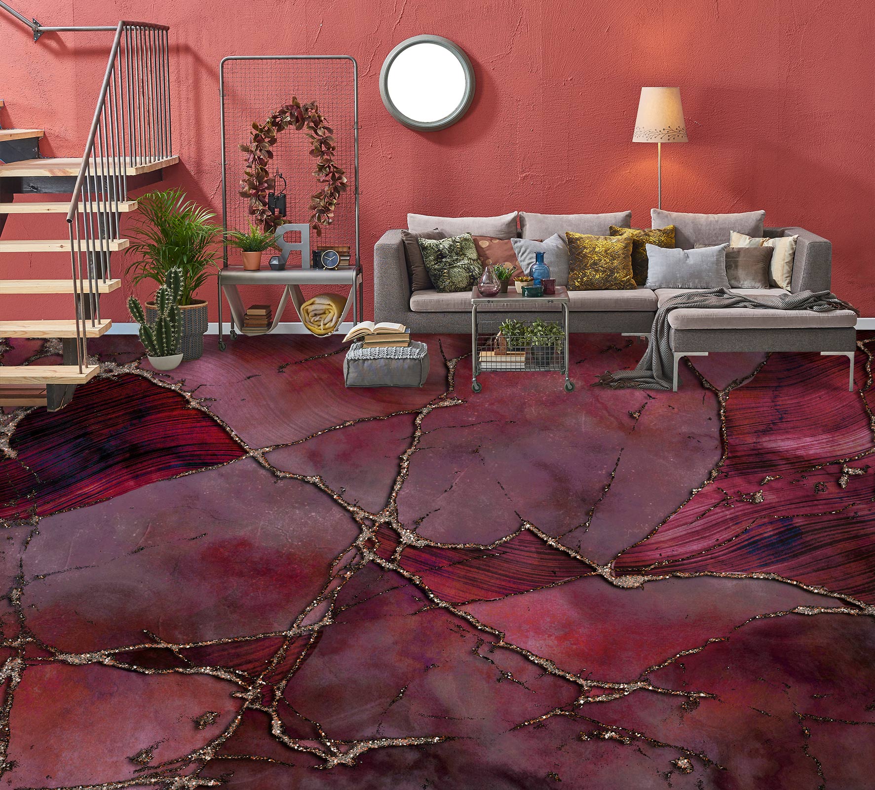3D Red Pattern Crack 102142 Andrea Haase Floor Mural
