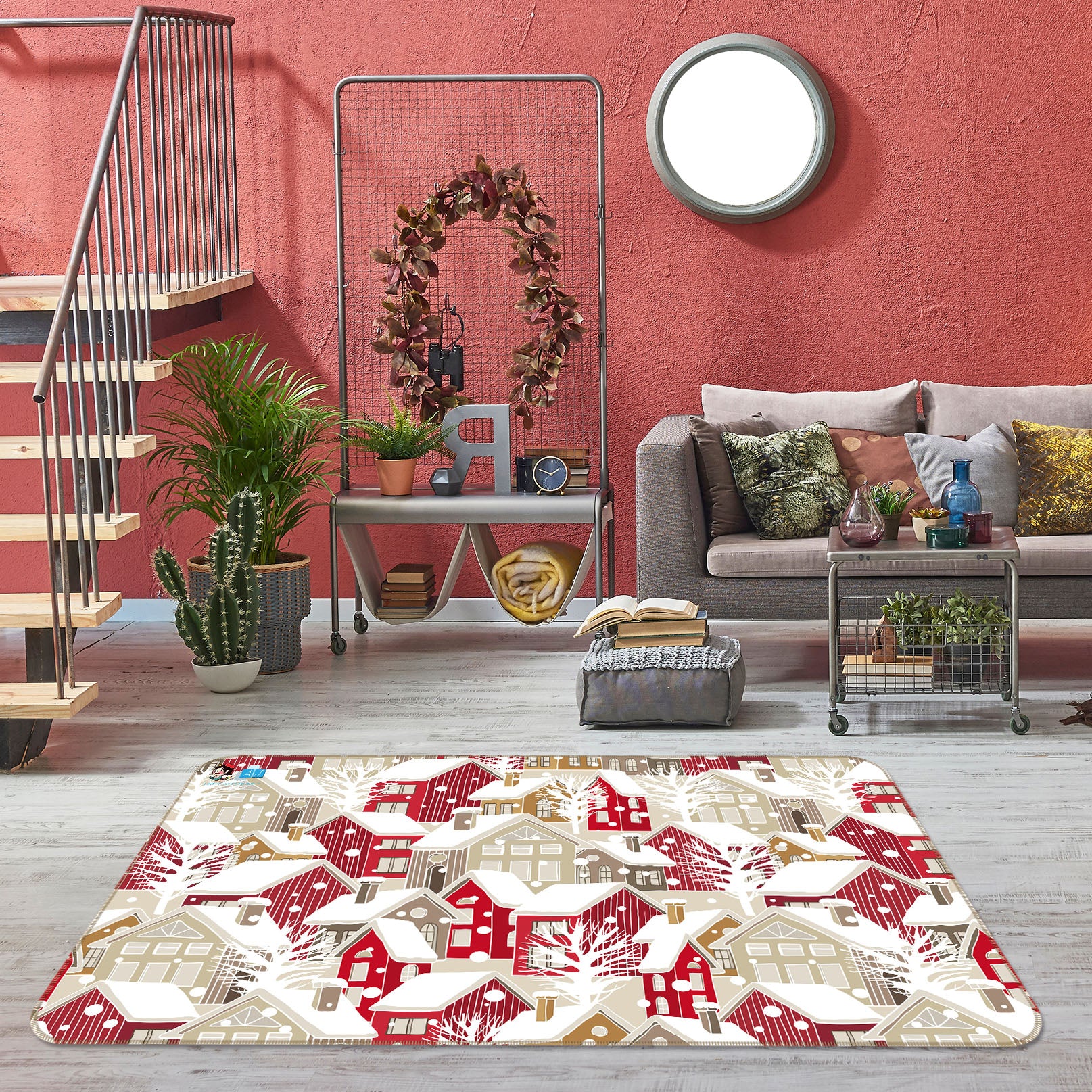 3D Red Snow House 55092 Christmas Non Slip Rug Mat Xmas