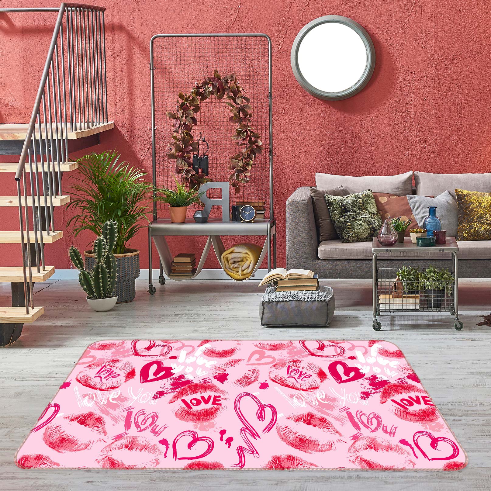 3D Pink Heart 77104 Non Slip Rug Mat