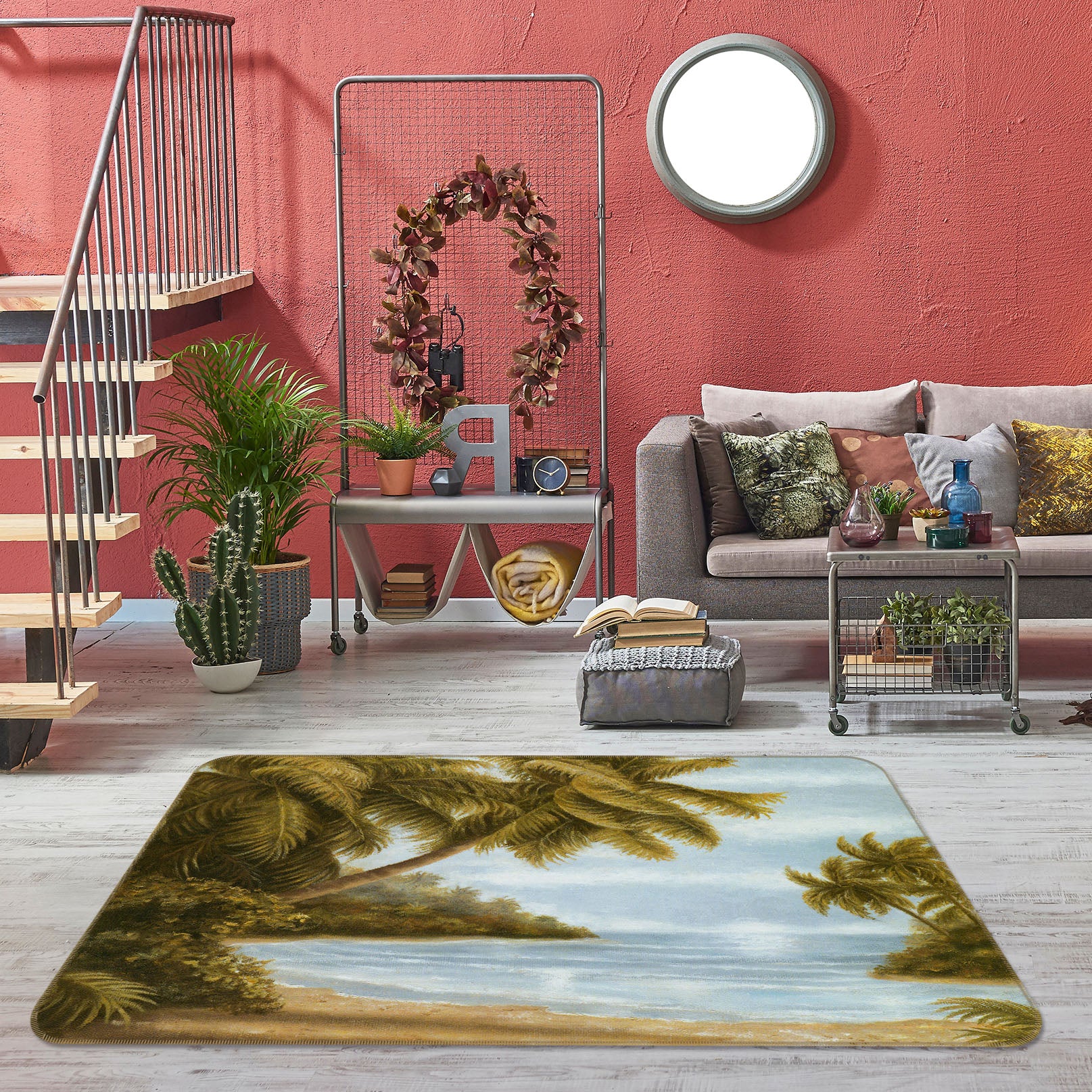 3D Seaside Coconut Tree 32027 Non Slip Rug Mat