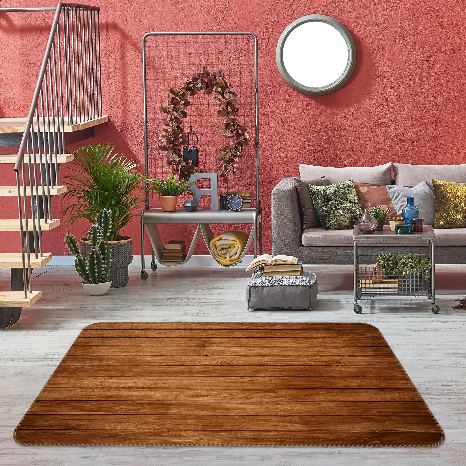3D Brown Planks 31057 Non Slip Rug Mat