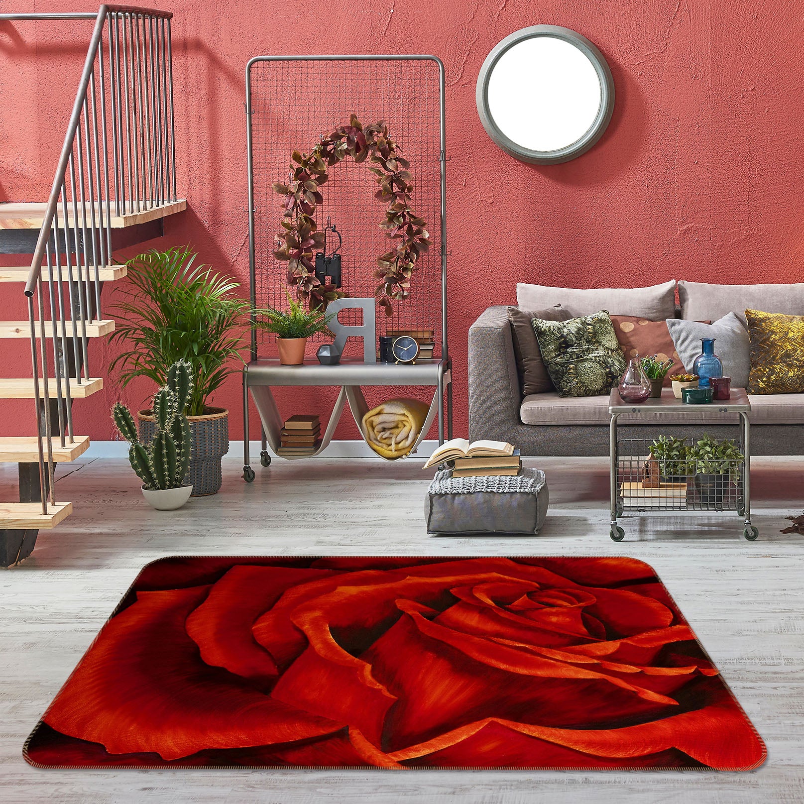3D Red Rose 33176 Non Slip Rug Mat