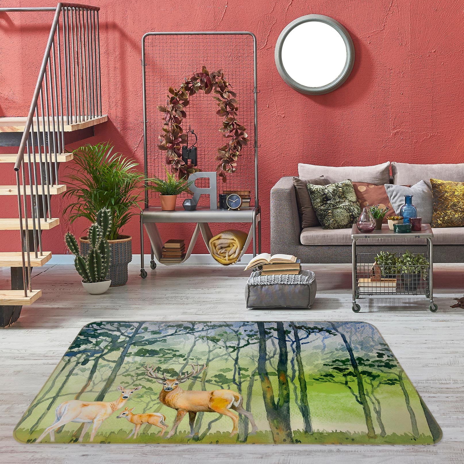 3D Forest Deer 77206 Non Slip Rug Mat