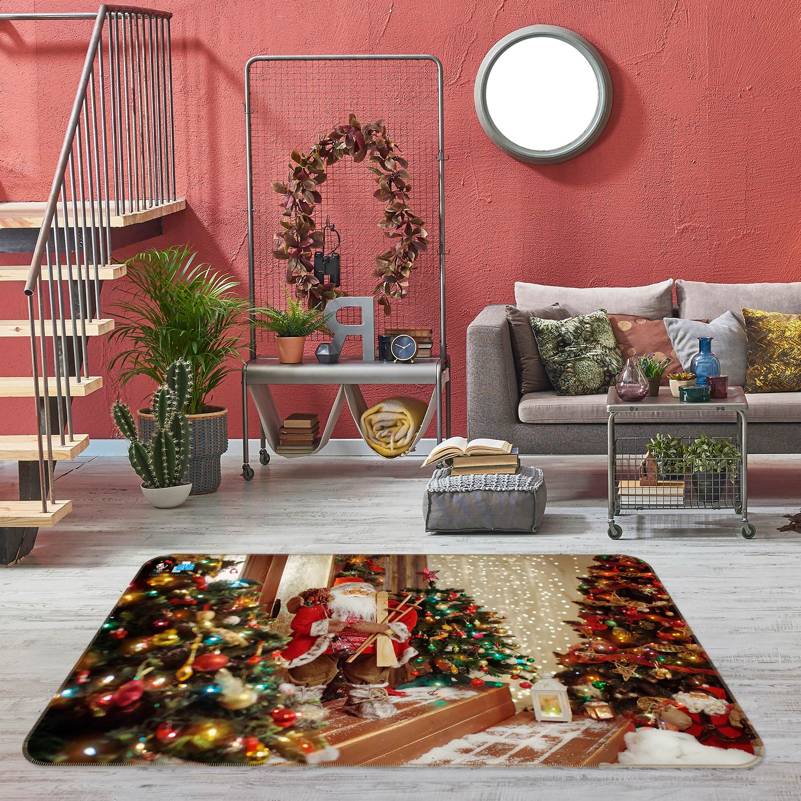 3D Tree Santa Claus 54245 Christmas Non Slip Rug Mat Xmas