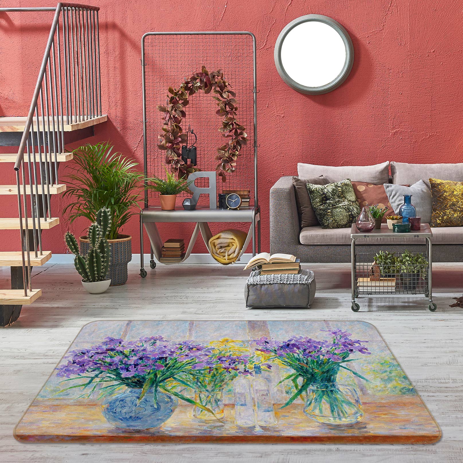 3D Purple Flowers Vase 75299 Non Slip Rug Mat