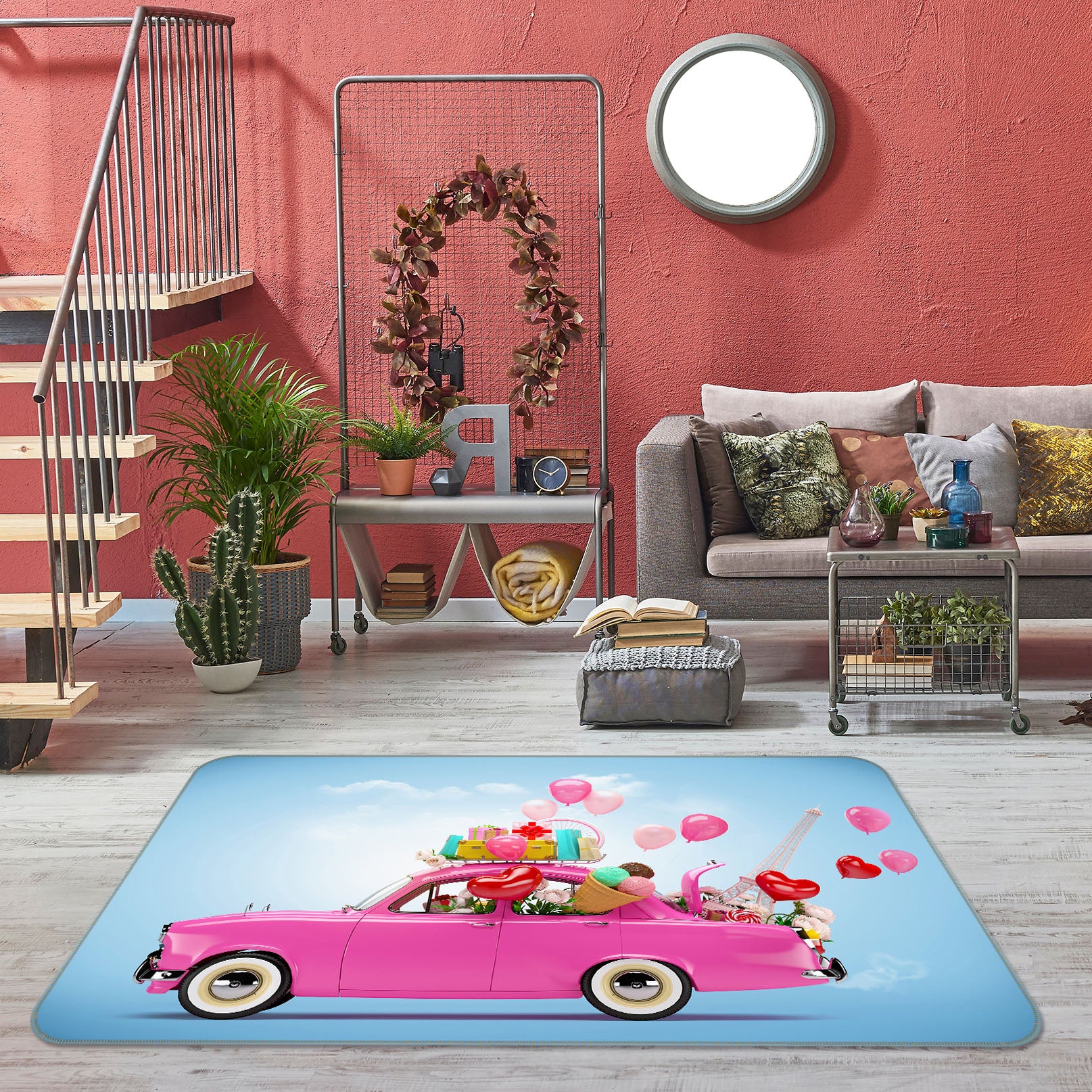 3D Pink Car Balloon 42043 Vehicle Non Slip Rug Mat