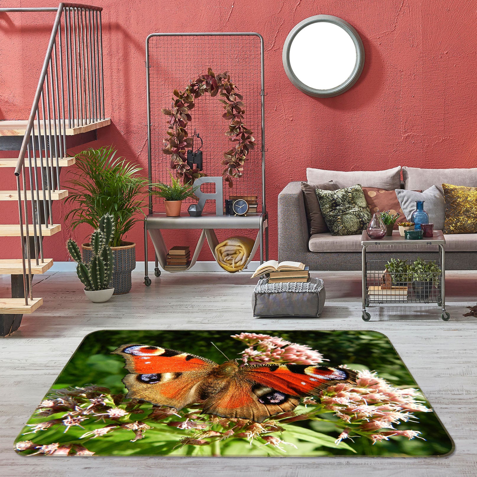 3D Red Butterfly 048 Animal Non Slip Rug Mat