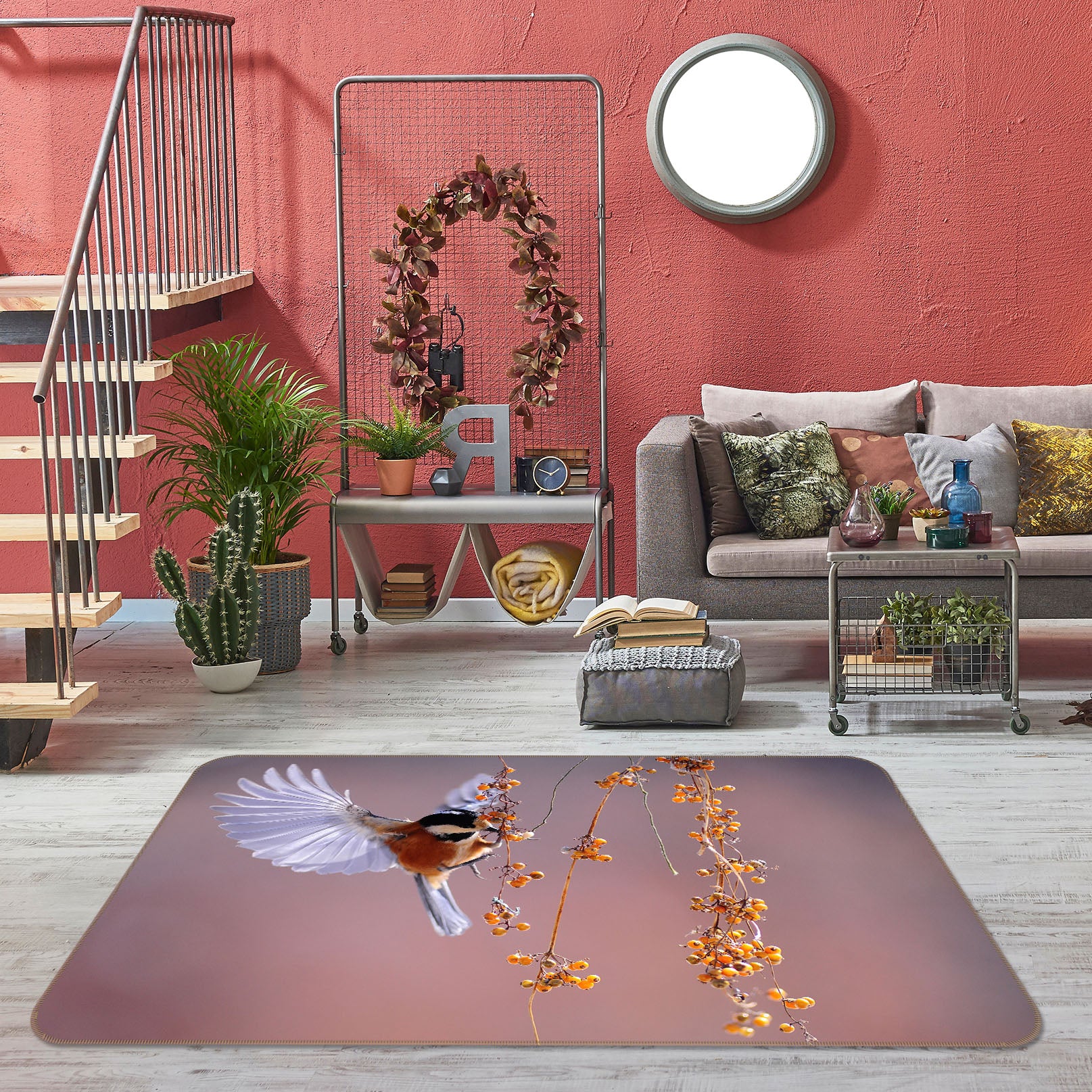 3D Purple Bird 018 Animal Non Slip Rug Mat