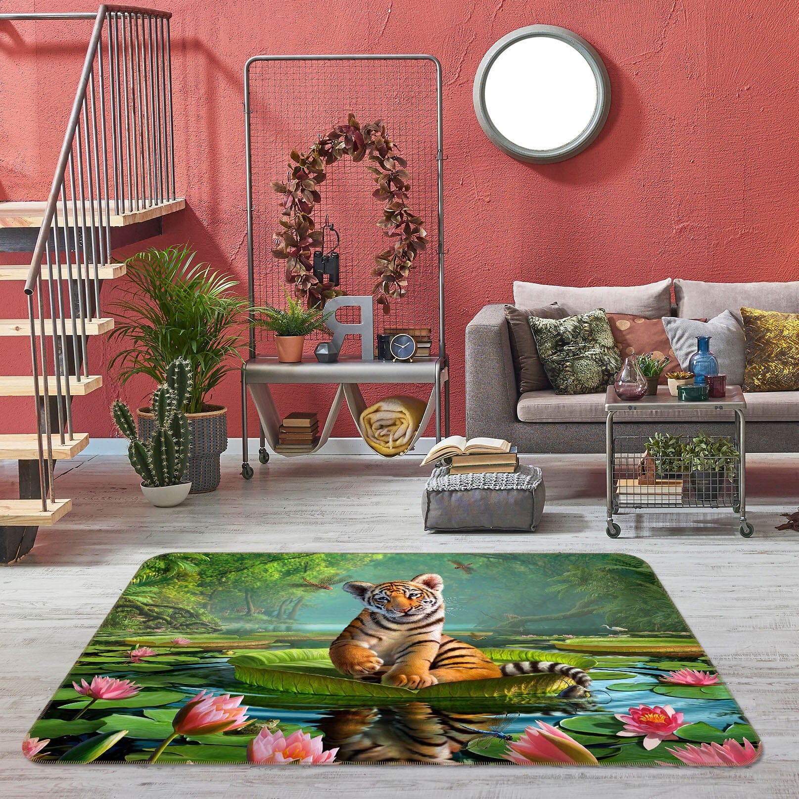 3D Tiger Lily 1002 Jerry LoFaro Rug Non Slip Rug Mat Mat AJ Creativity Home
