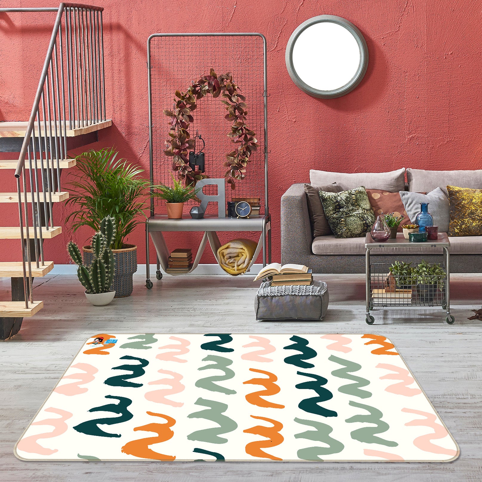 3D Color Wave Pattern 107135 Kashmira Jayaprakash Rug Non Slip Rug Mat