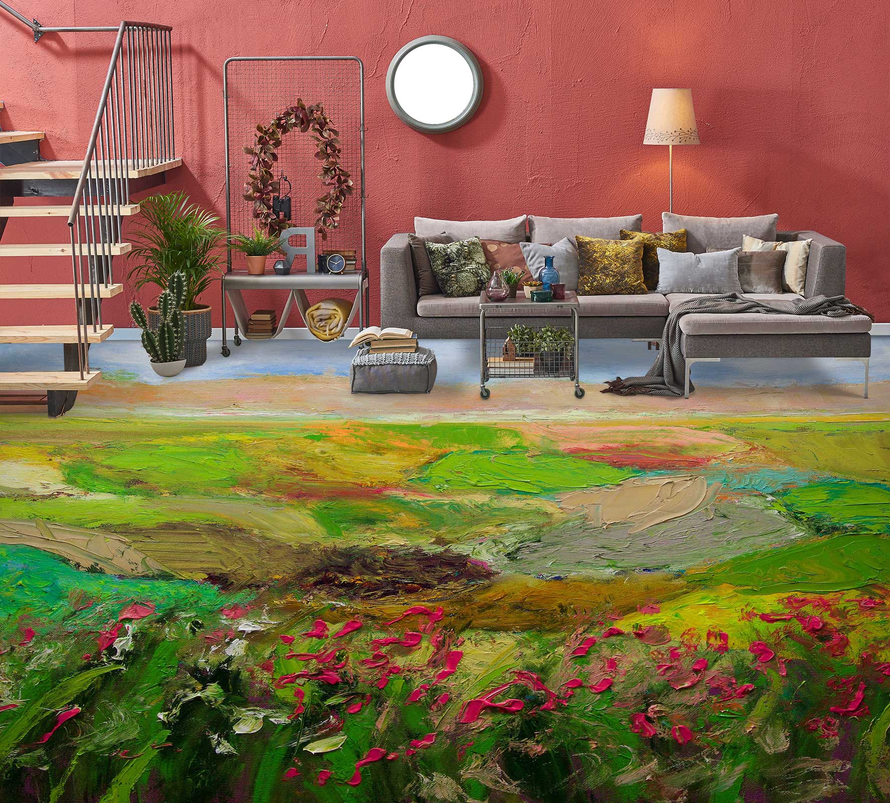 3D Red Flower Lawn 9656 Allan P. Friedlander Floor Mural