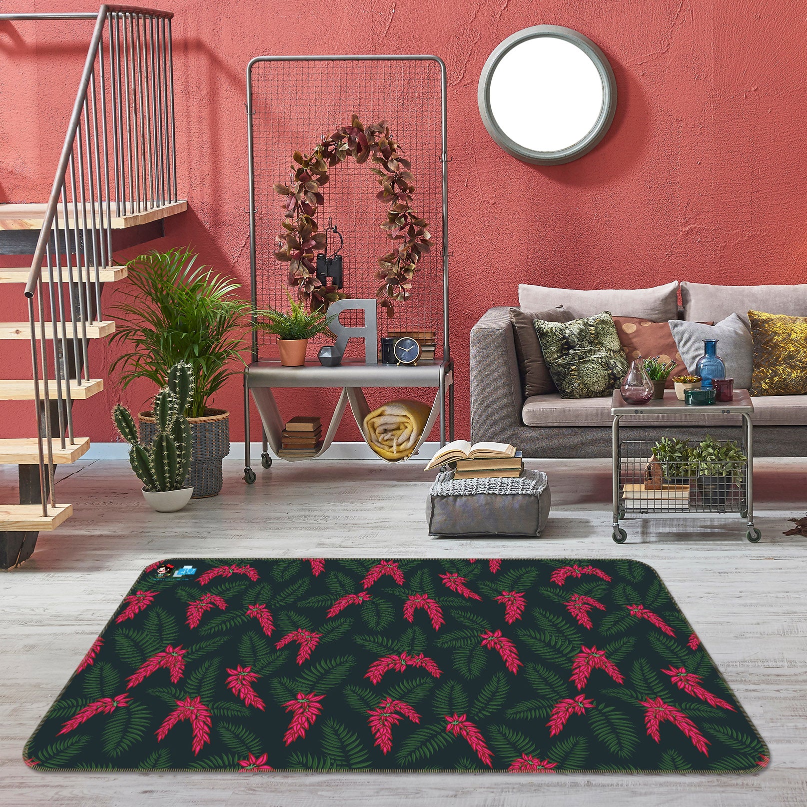 3D Red Floral Flowers 10786 Kashmira Jayaprakash Rug Non Slip Rug Mat