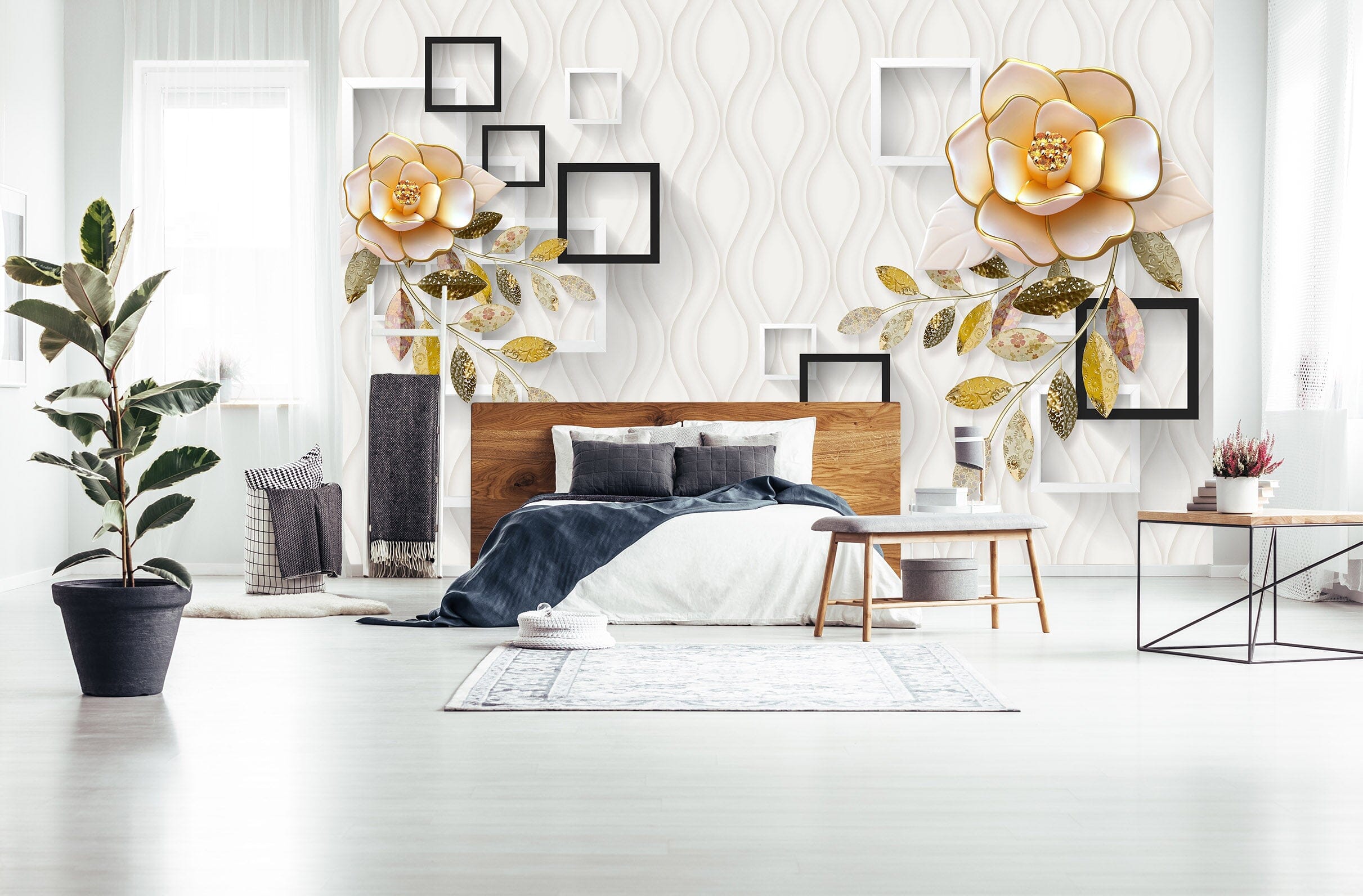 3D Flower Square 1632 Wall Murals Wallpaper AJ Wallpaper 2