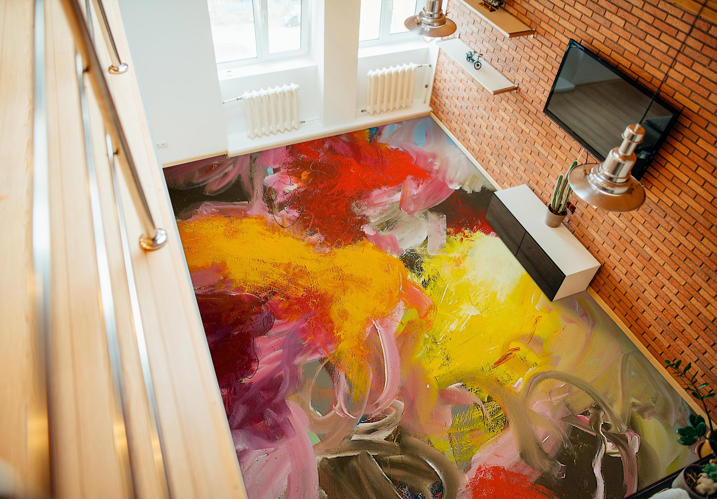 3D Yellow Red Pattern 9567 Allan P. Friedlander Floor Mural