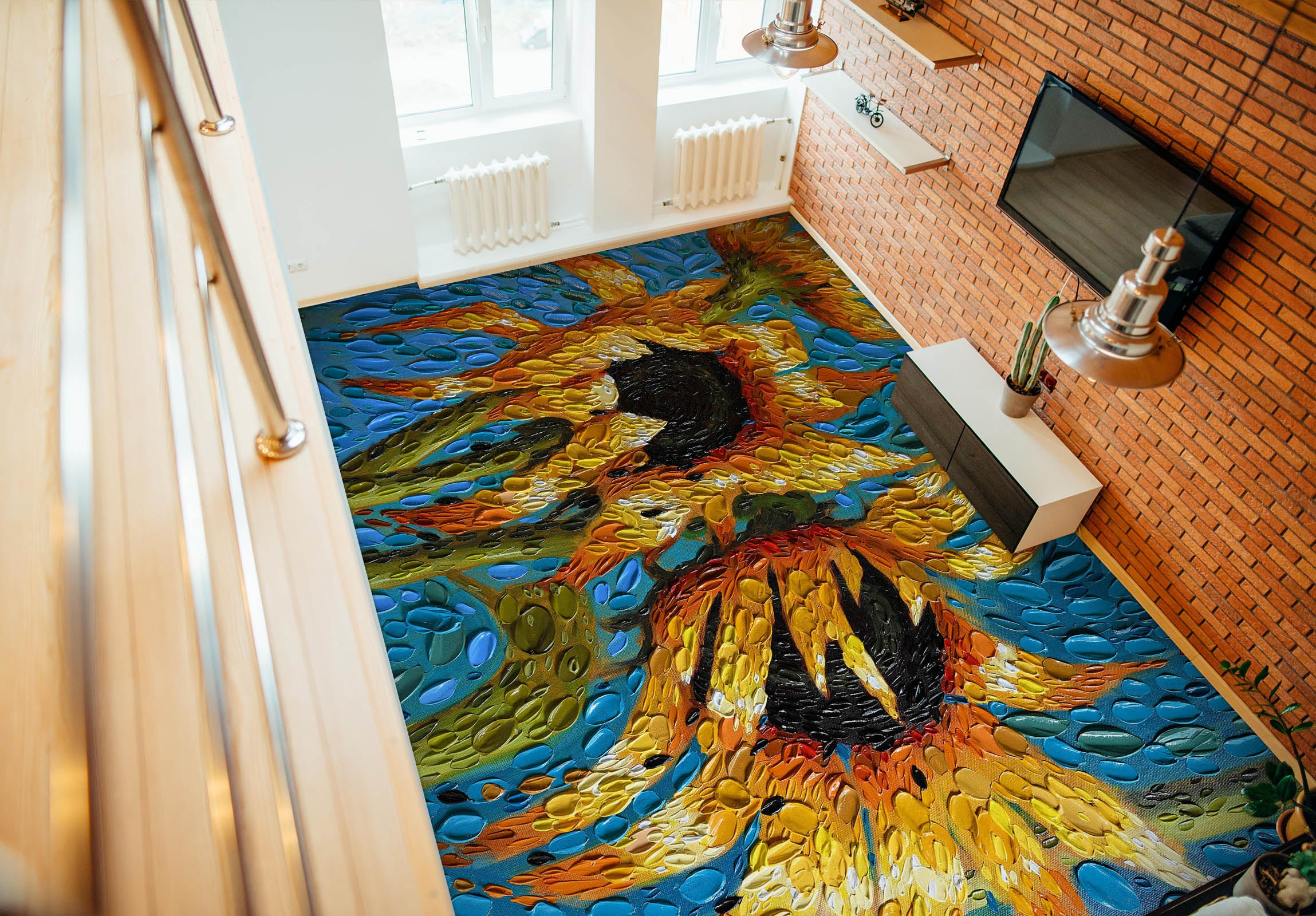 3D Sunflower 102176 Dena Tollefson Floor Mural