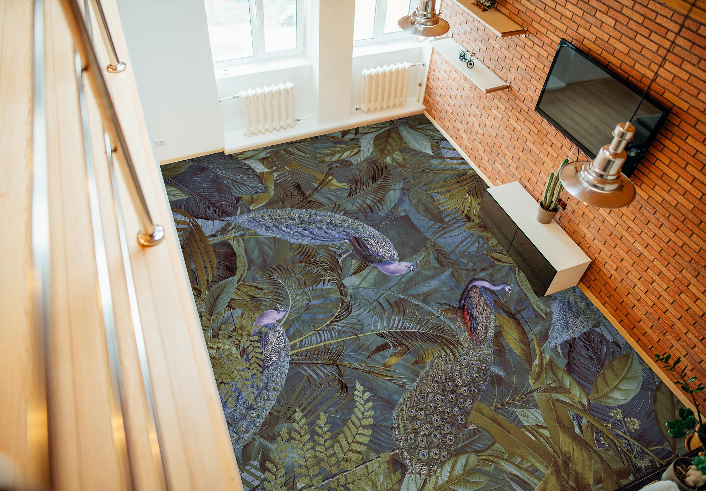 3D Peacock Jungle 10041 Andrea Haase Floor Mural