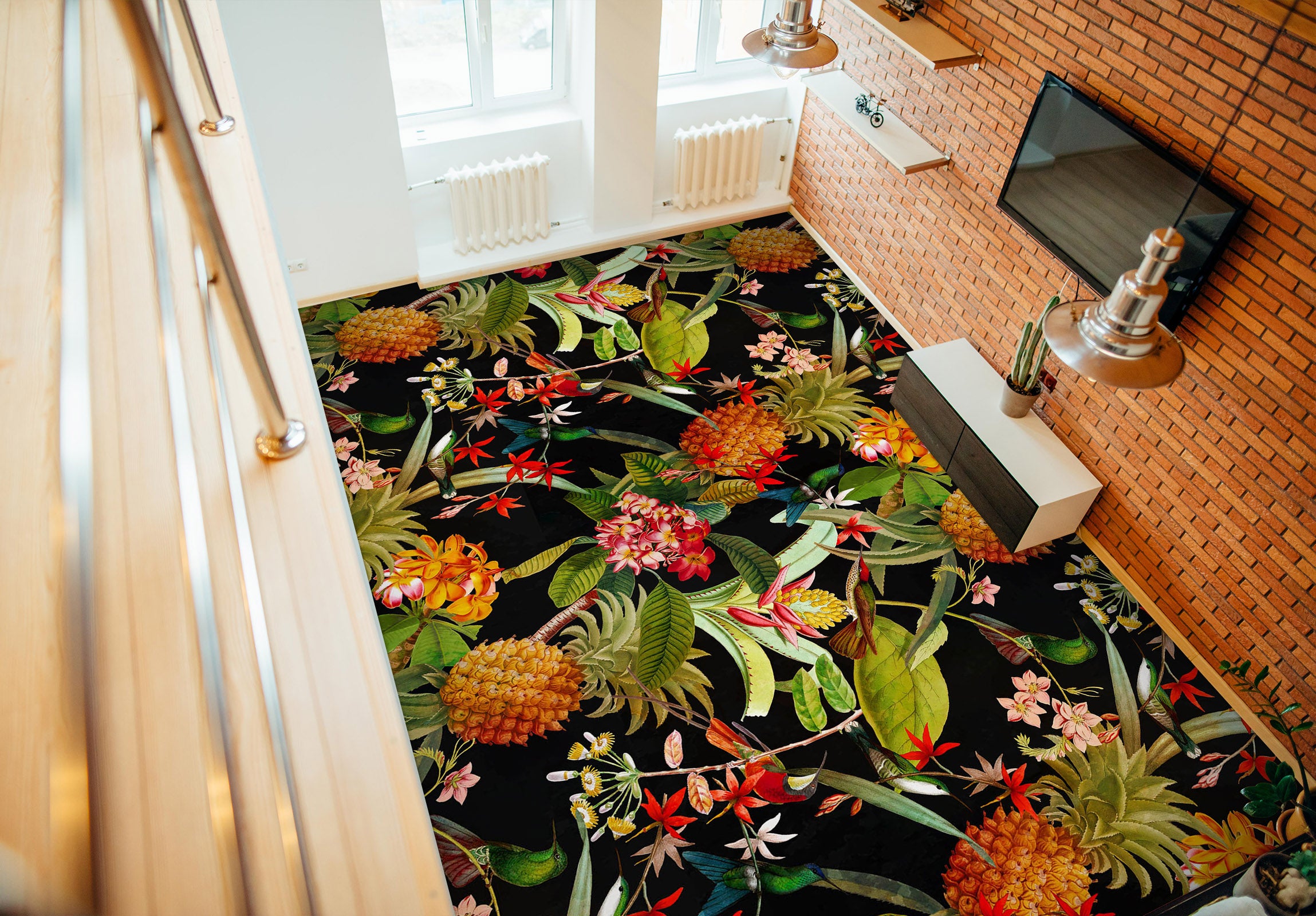 3D Pineapple Flower Leaves 10006 Uta Naumann Floor Mural