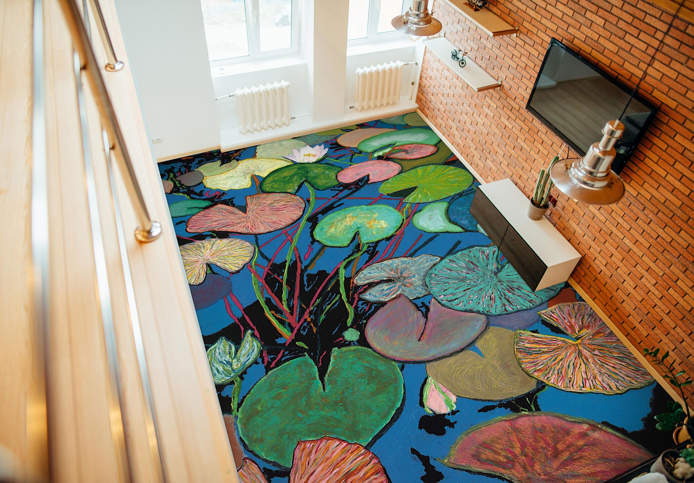 3D Lotus Leaf Pattern Painting 96126 Allan P. Friedlander Floor Mural