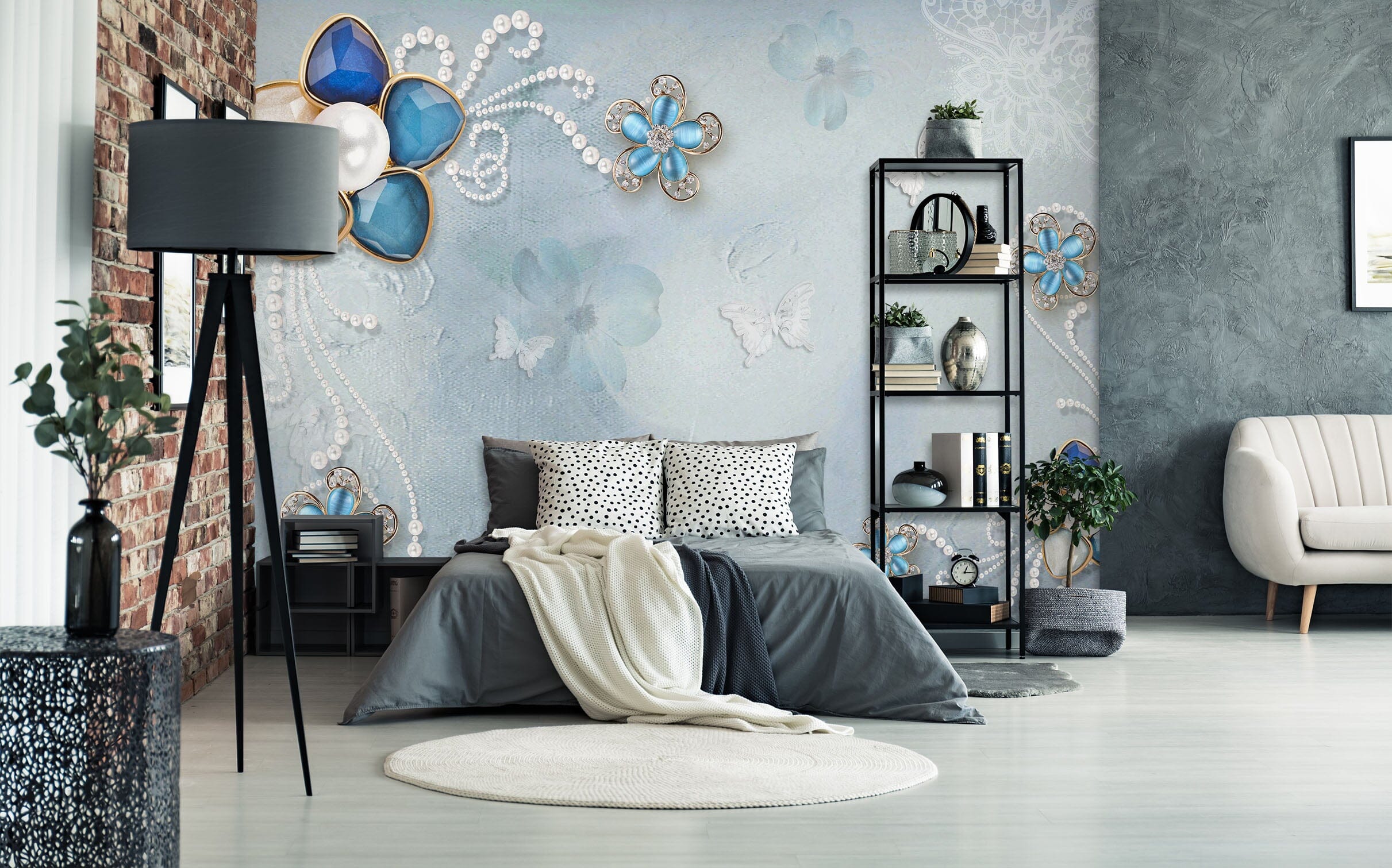 3D Blue Flowers 1459 Wall Murals Wallpaper AJ Wallpaper 2