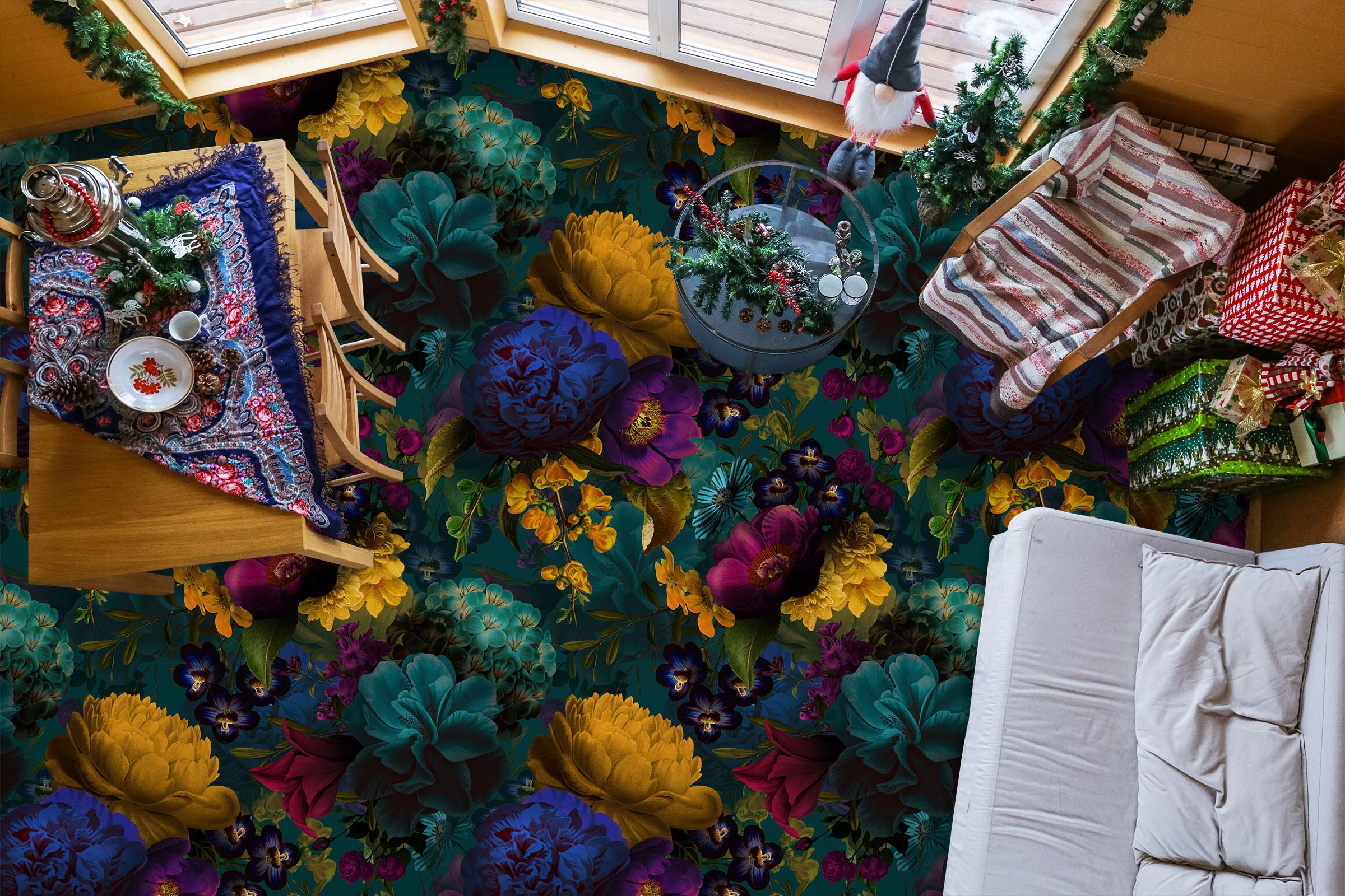 3D Dark Colored Flowers 99219 Uta Naumann Floor Mural
