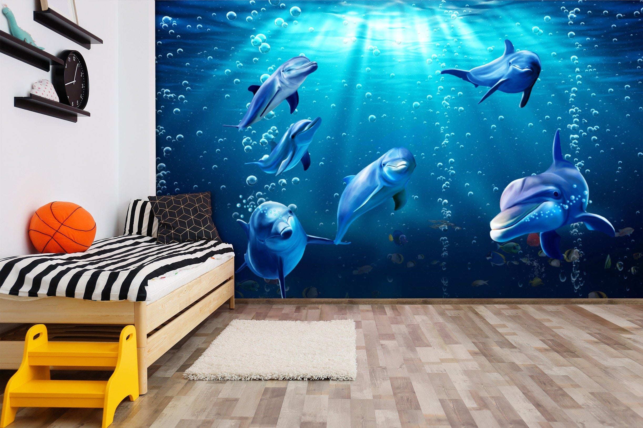 3D Dolphin Swimming 1639 Wall Murals Wallpaper AJ Wallpaper 2