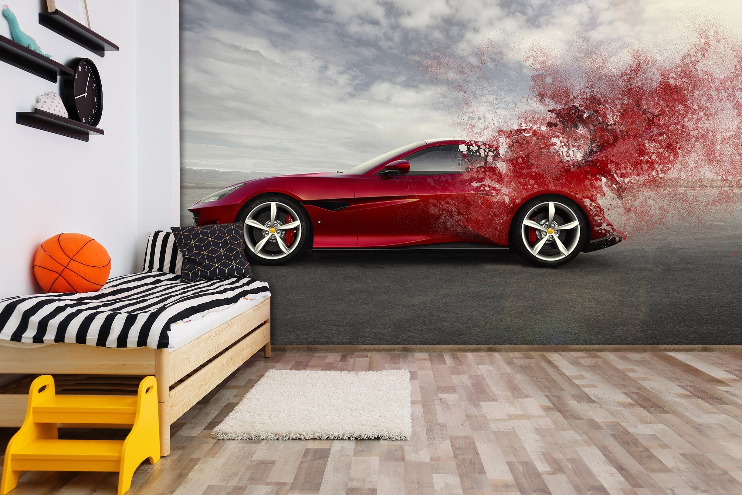 3D Red Sports Car 895 Vehicle Wall Murals Wallpaper AJ Wallpaper