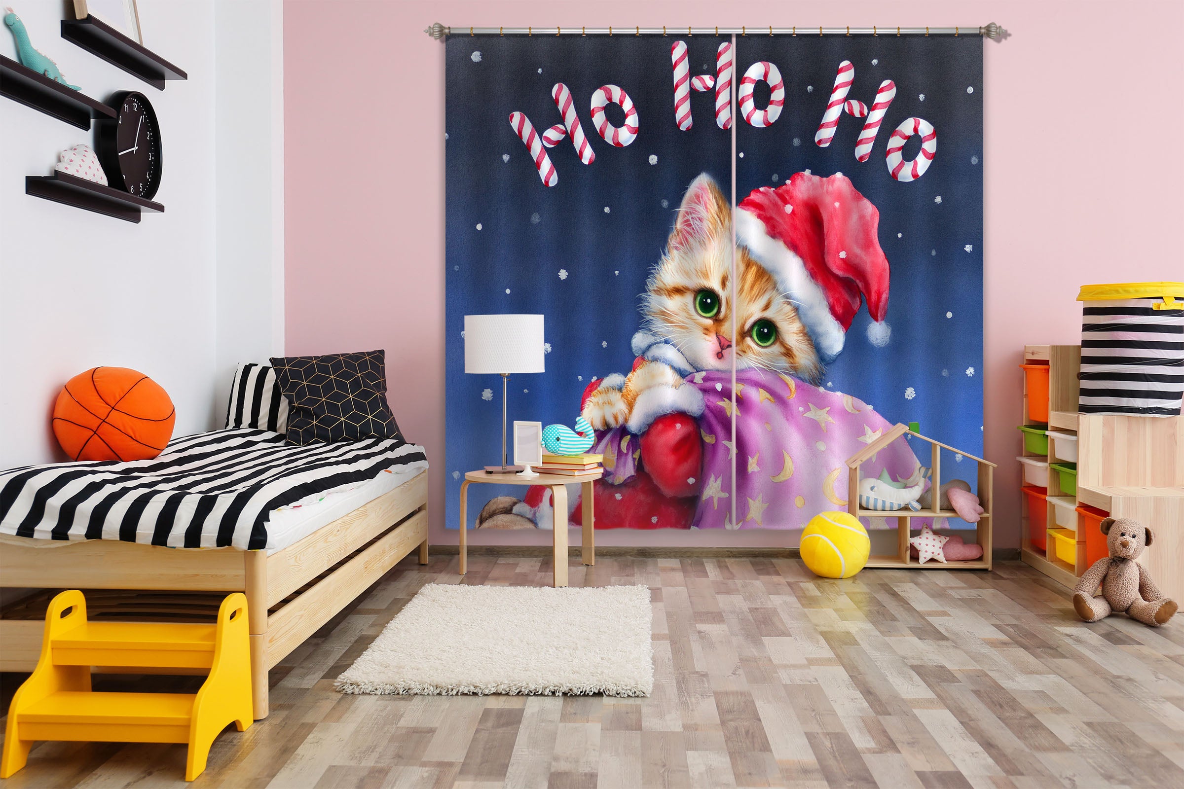 3D Christmas Cat 9040 Kayomi Harai Curtain Curtains Drapes