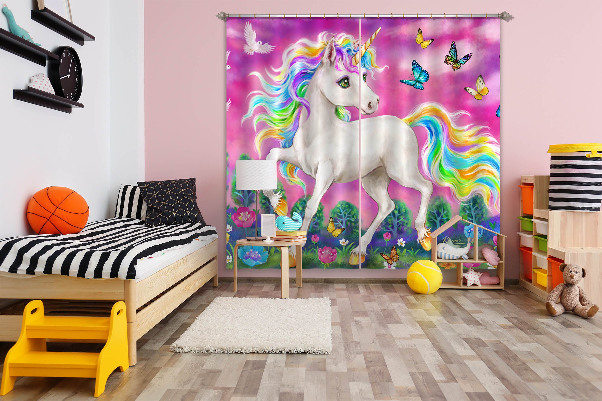 3D Unicorn Butterfly 9072 Kayomi Harai Curtain Curtains Drapes