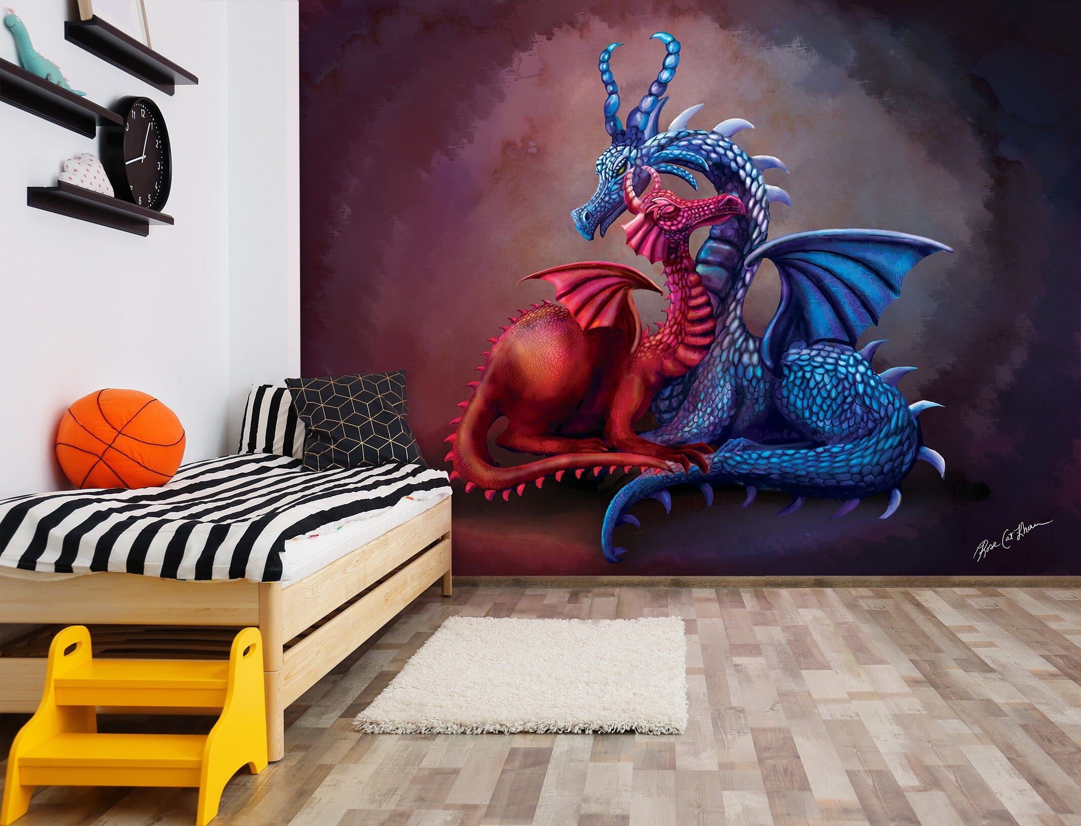 3D Two Dragons 1406 Rose Catherine Khan Wall Mural Wall Murals Wallpaper AJ Wallpaper 2
