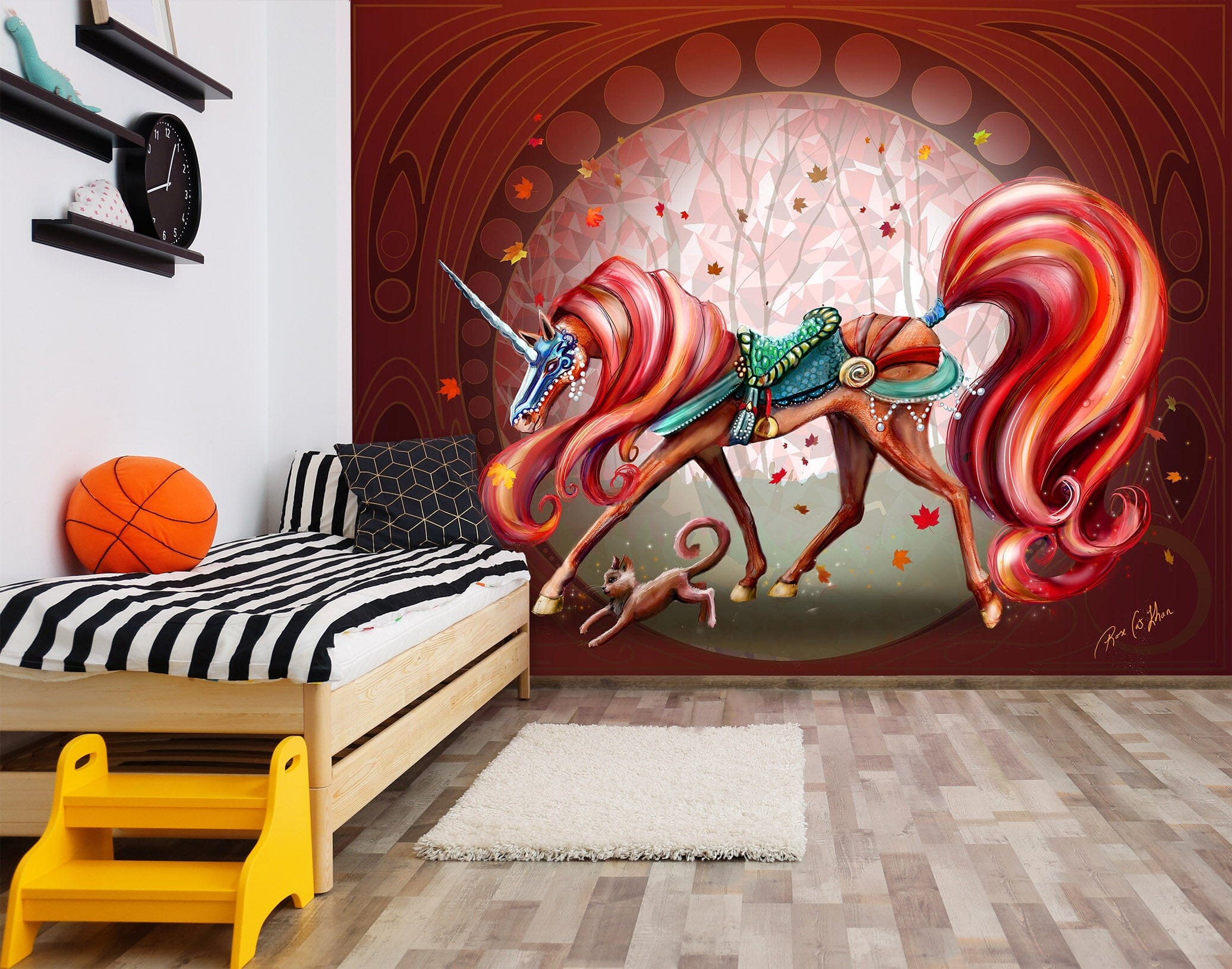 3D Red Unicorn 101 Rose Catherine Khan Wall Mural Wall Murals Wallpaper AJ Wallpaper 2