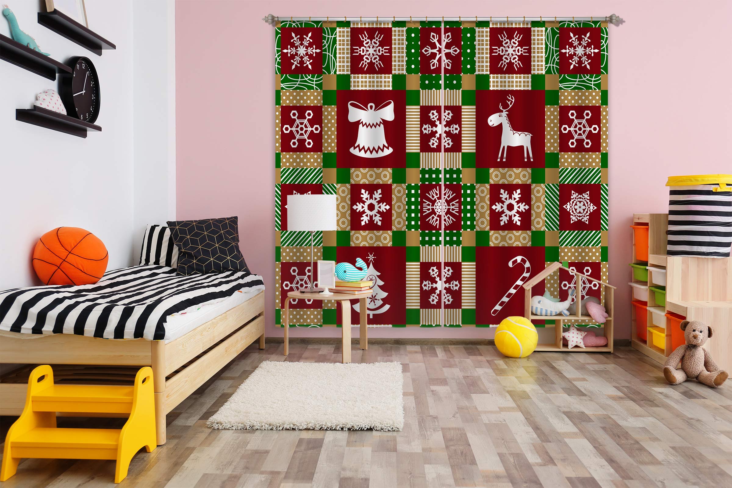 3D Red Plaid 52092 Christmas Curtains Drapes Xmas