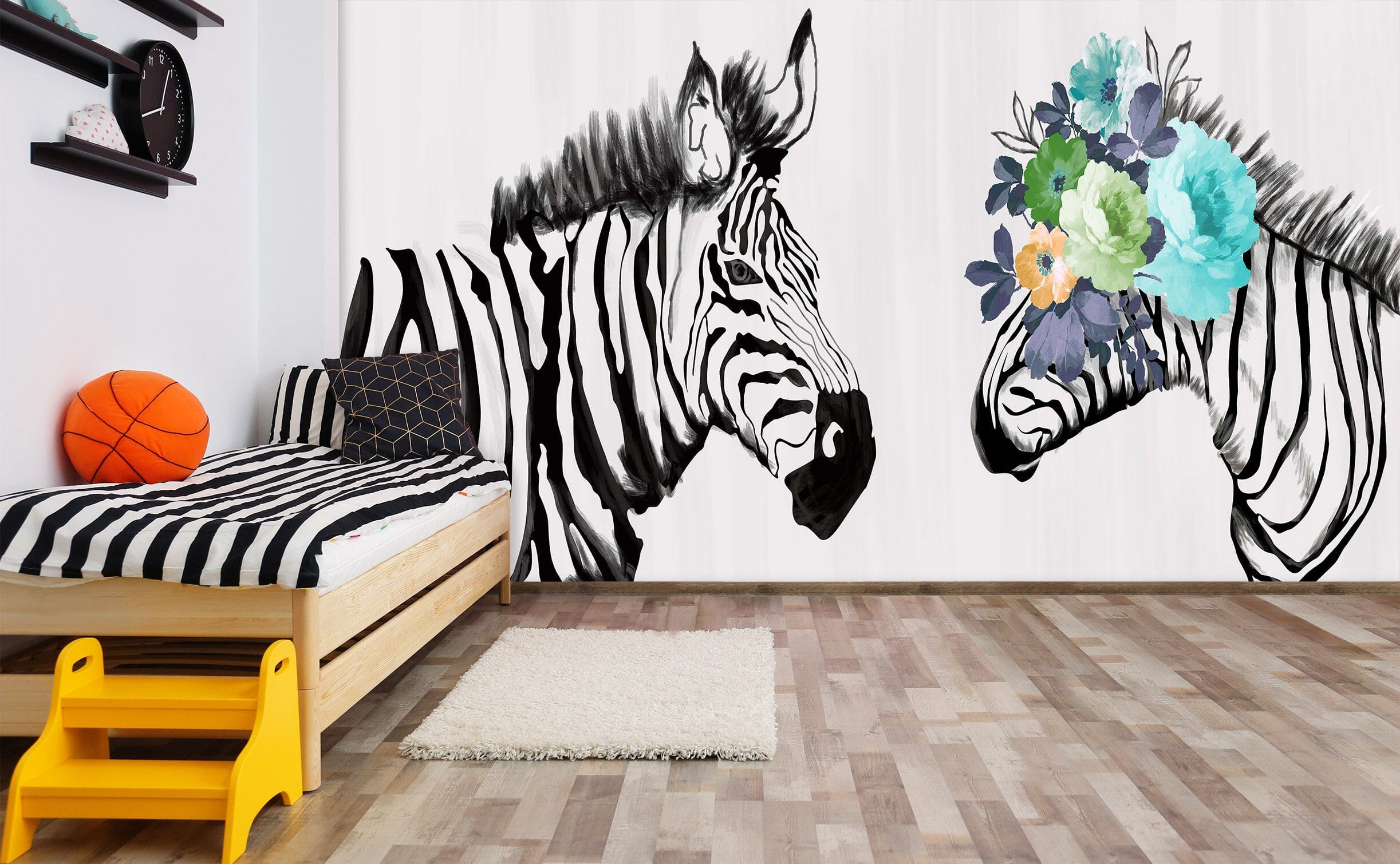 3D Flower Zebra 1641 Wall Murals Wallpaper AJ Wallpaper 2