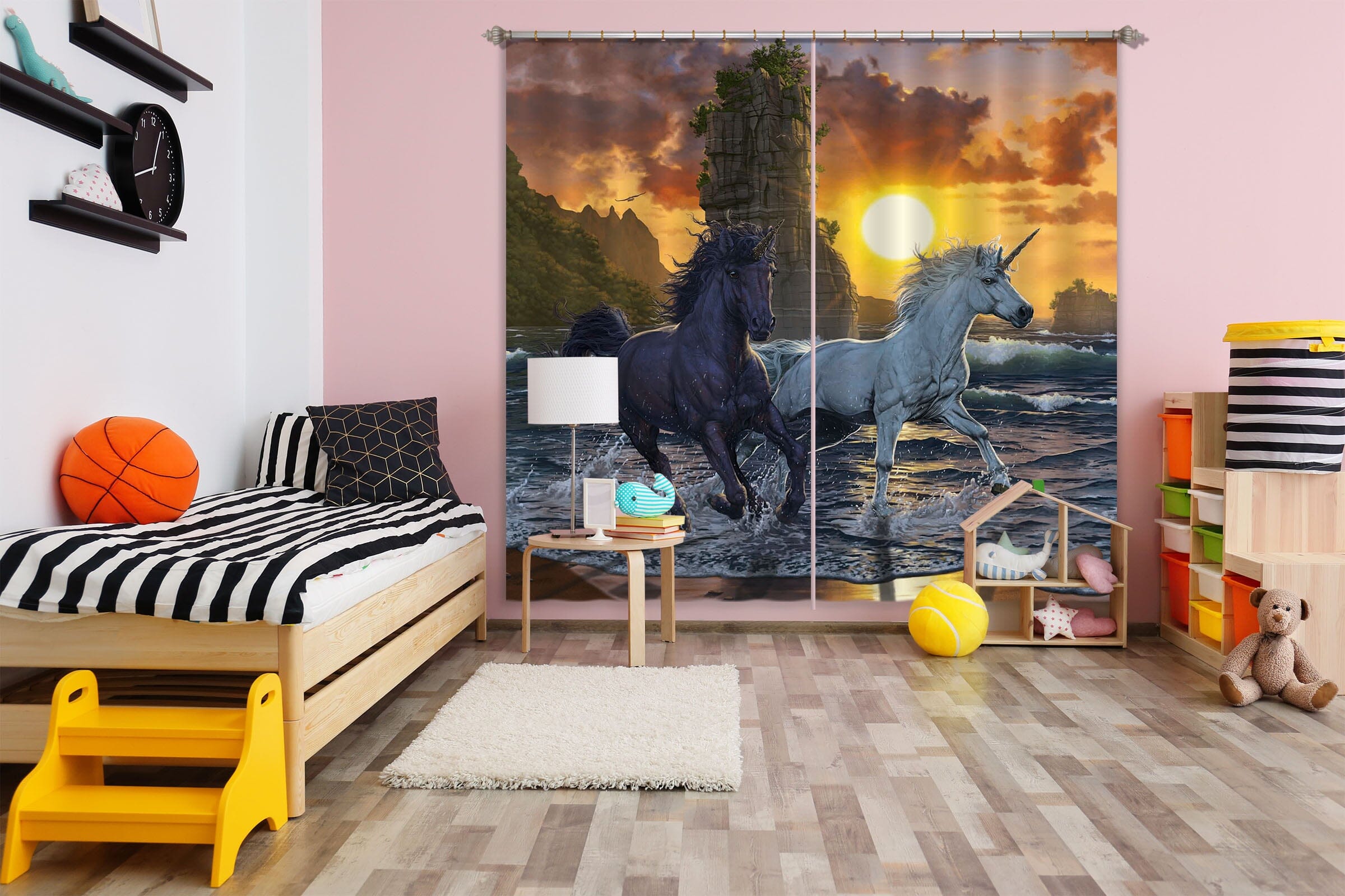 3D Unicorns In Sunset 088 Vincent Hie Curtain Curtains Drapes Curtains AJ Creativity Home