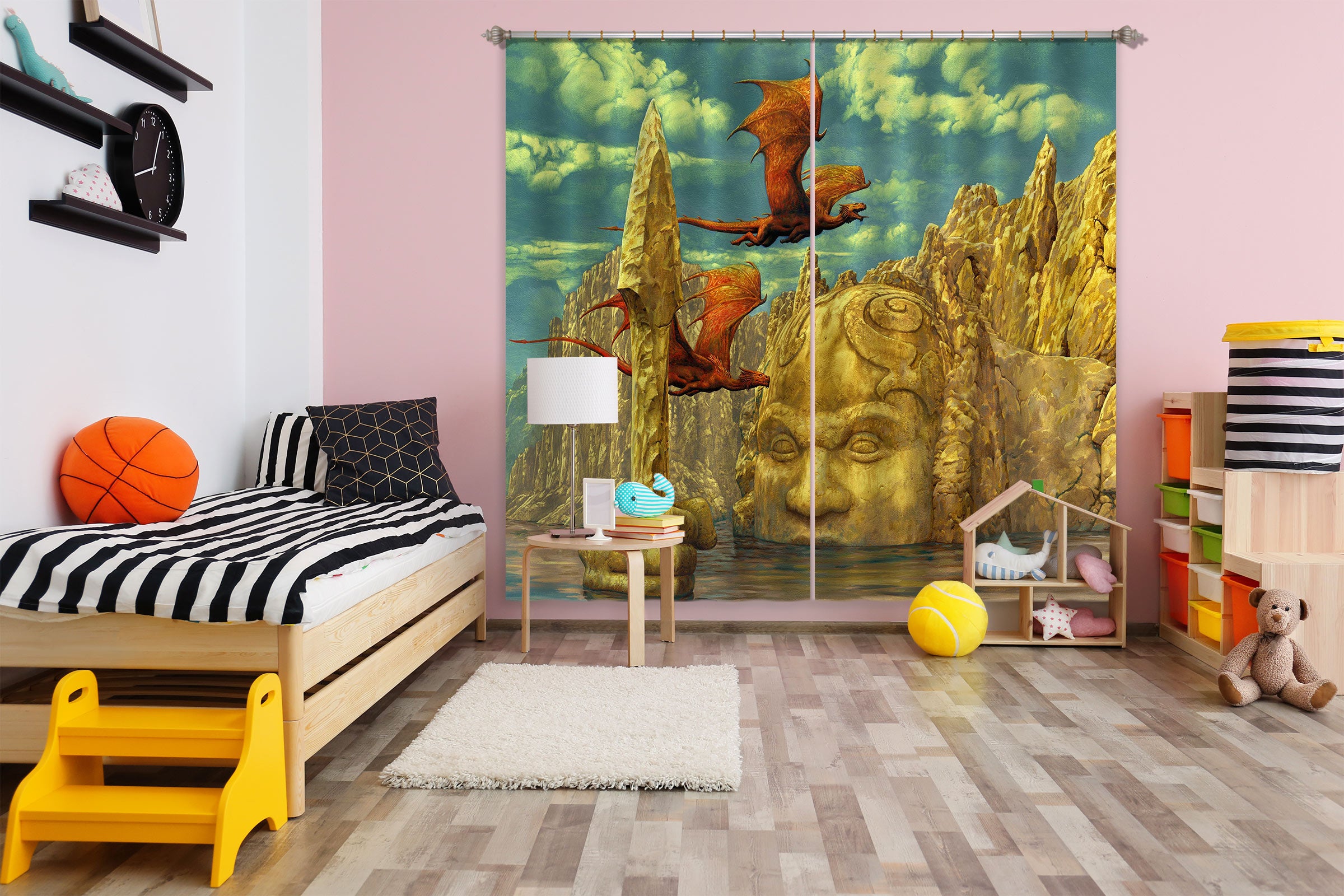 3D Statue Dragon 7217 Ciruelo Curtain Curtains Drapes