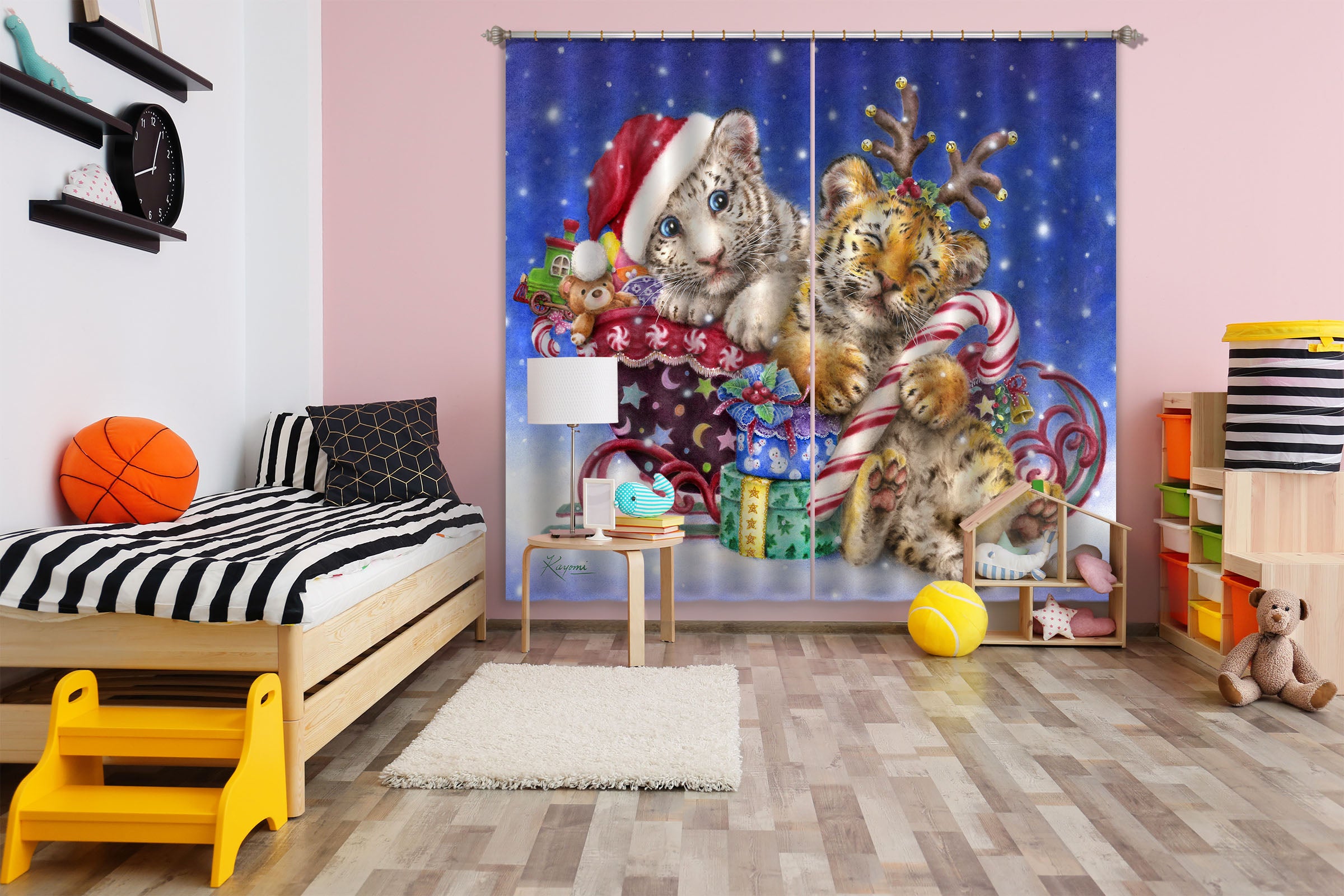 3D Christmas Lion Tiger 9056 Kayomi Harai Curtain Curtains Drapes