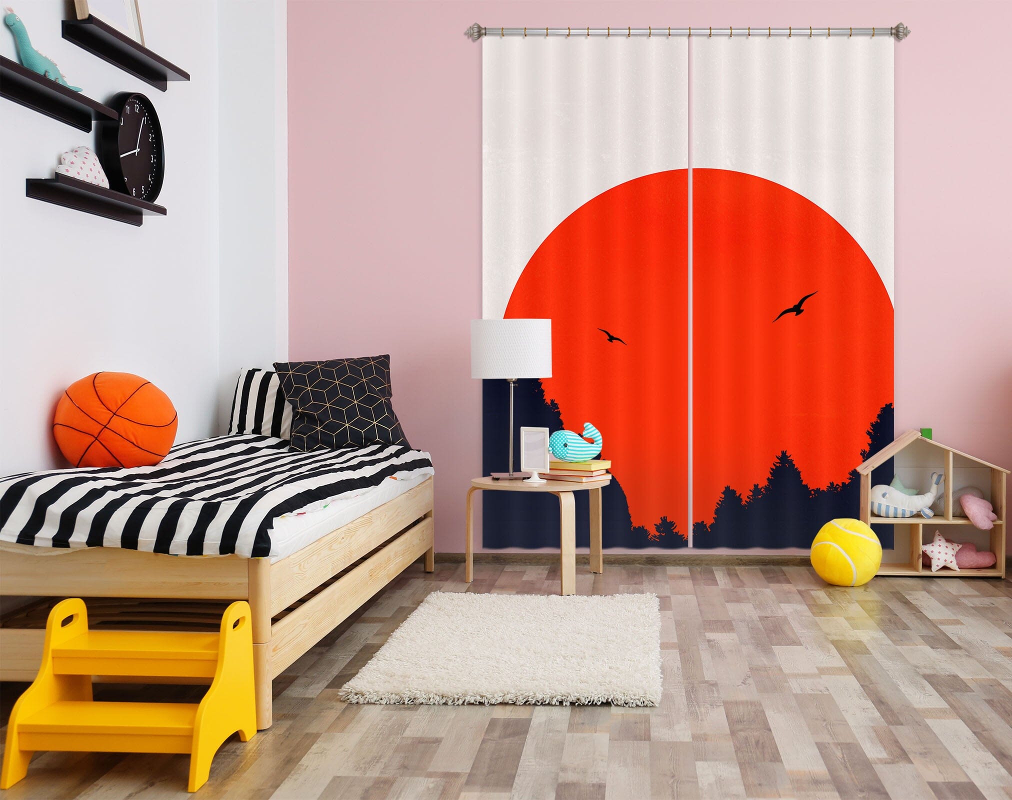 3D Red Sun Forest 1133 Boris Draschoff Curtain Curtains Drapes Curtains AJ Creativity Home