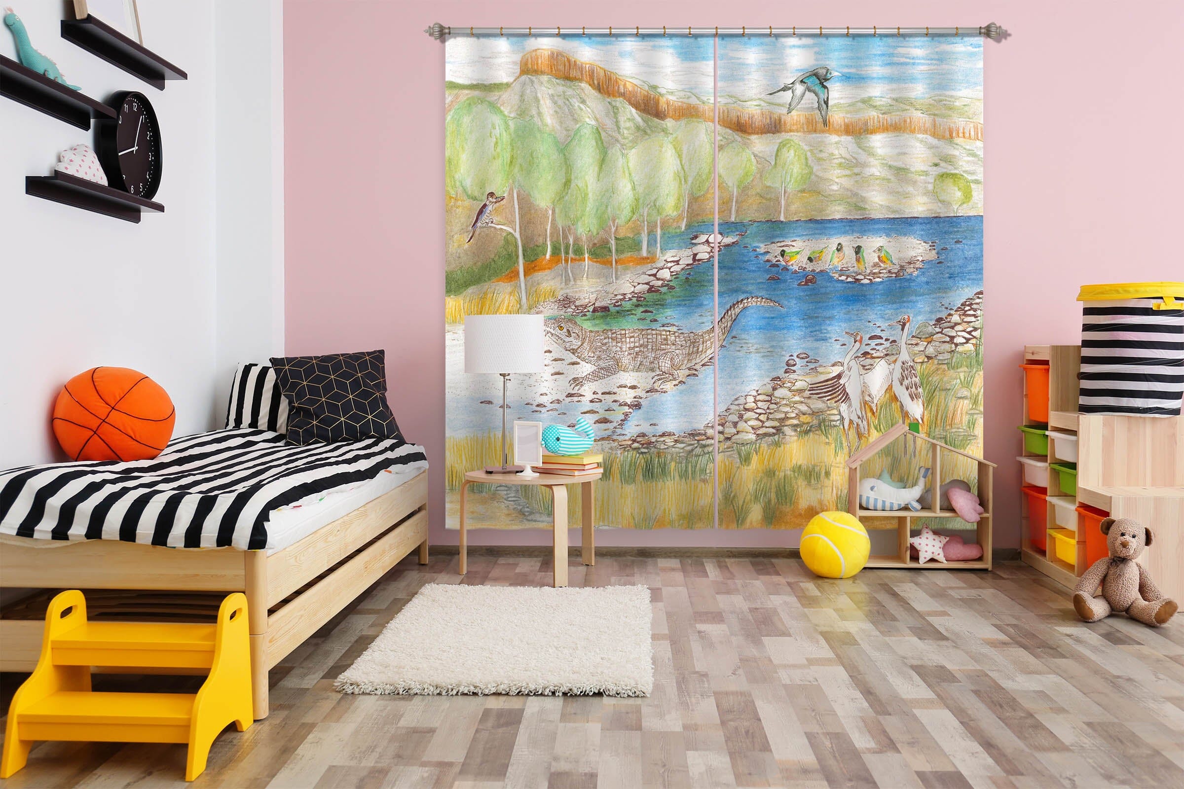 3D Blue Lake 056 Michael Sewell Curtain Curtains Drapes Curtains AJ Creativity Home