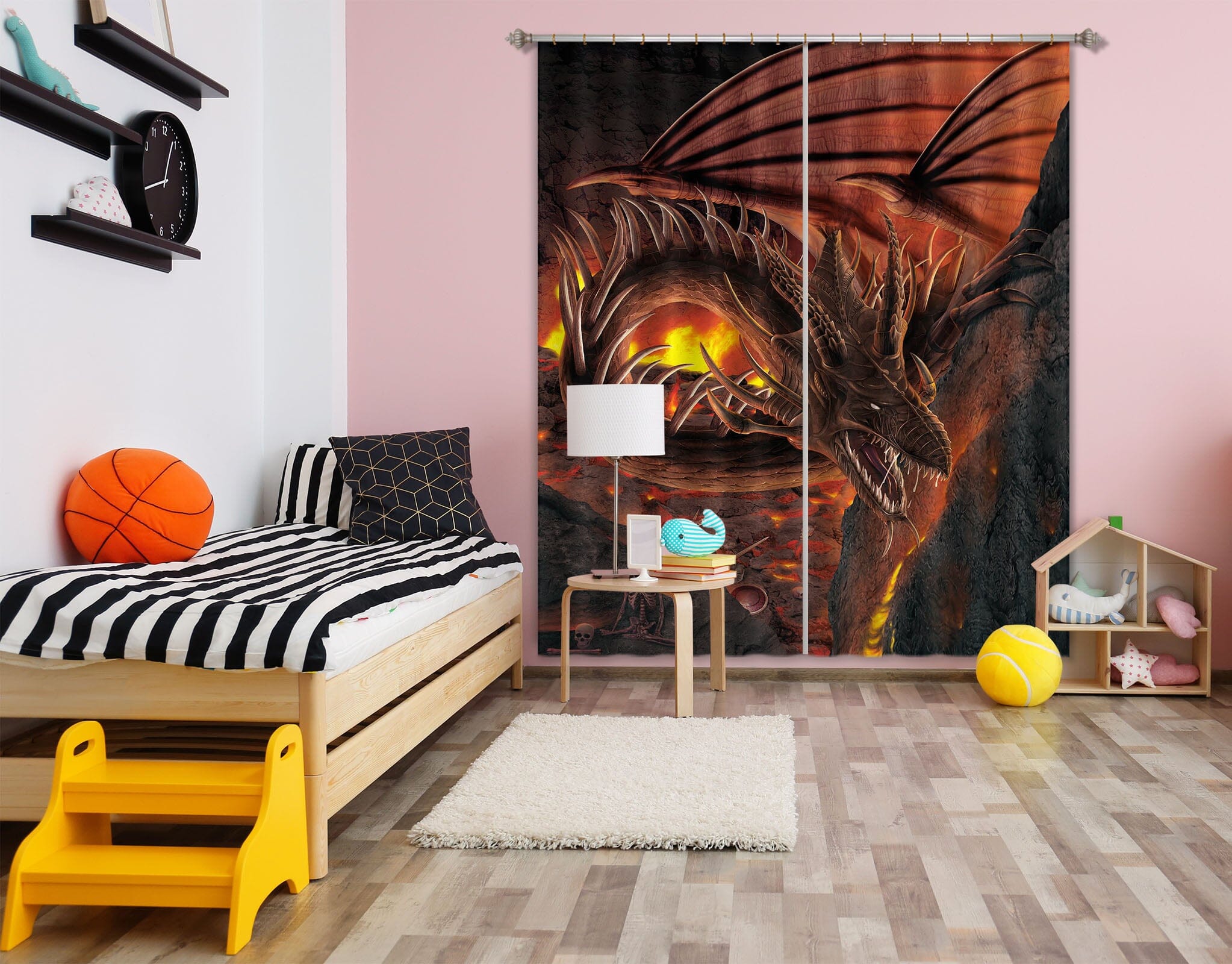 3D HellFire Dragon 042 Vincent Hie Curtain Curtains Drapes Curtains AJ Creativity Home