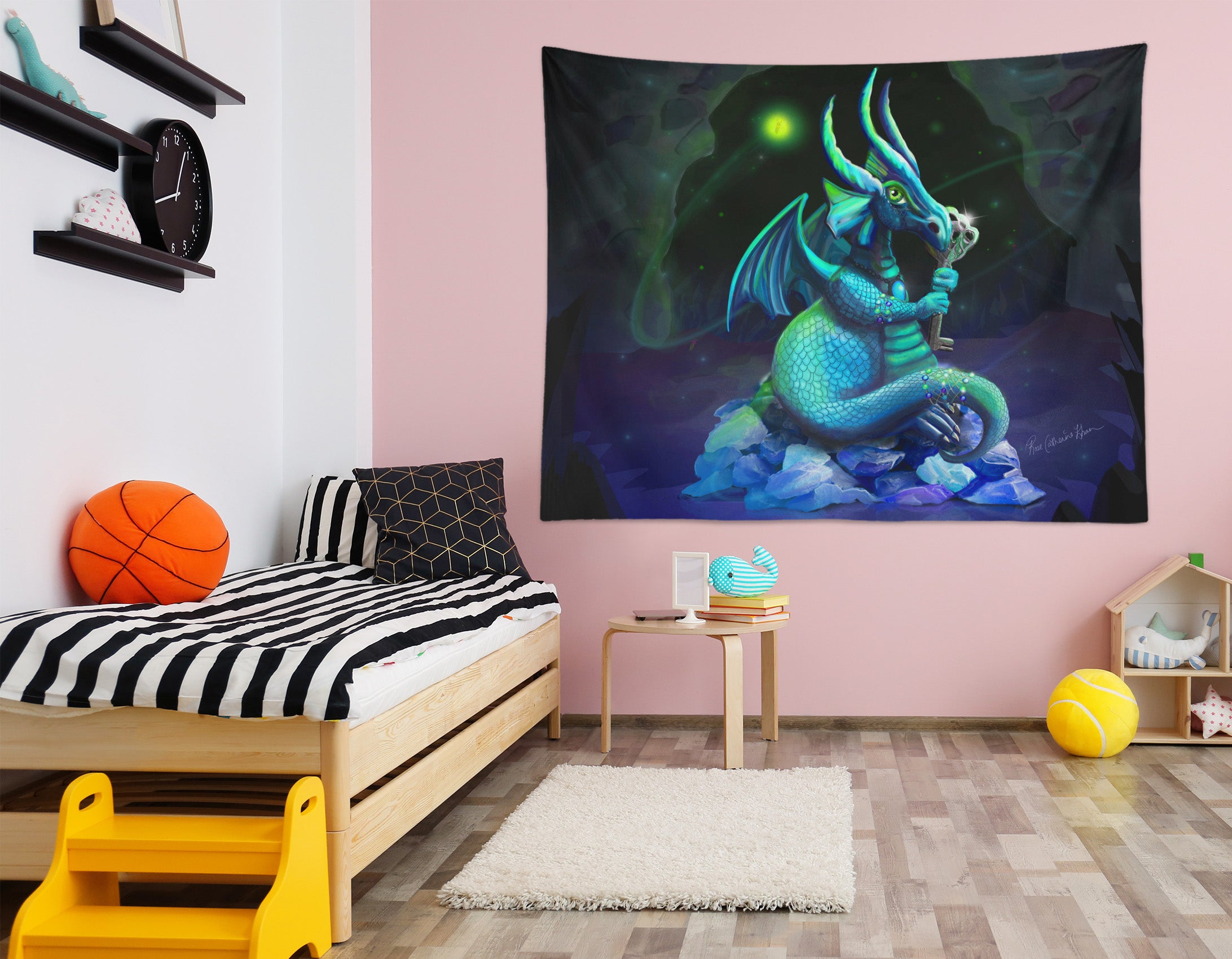 3D Green Dragon 943 Rose Catherine Khan Tapestry Hanging Cloth Hang